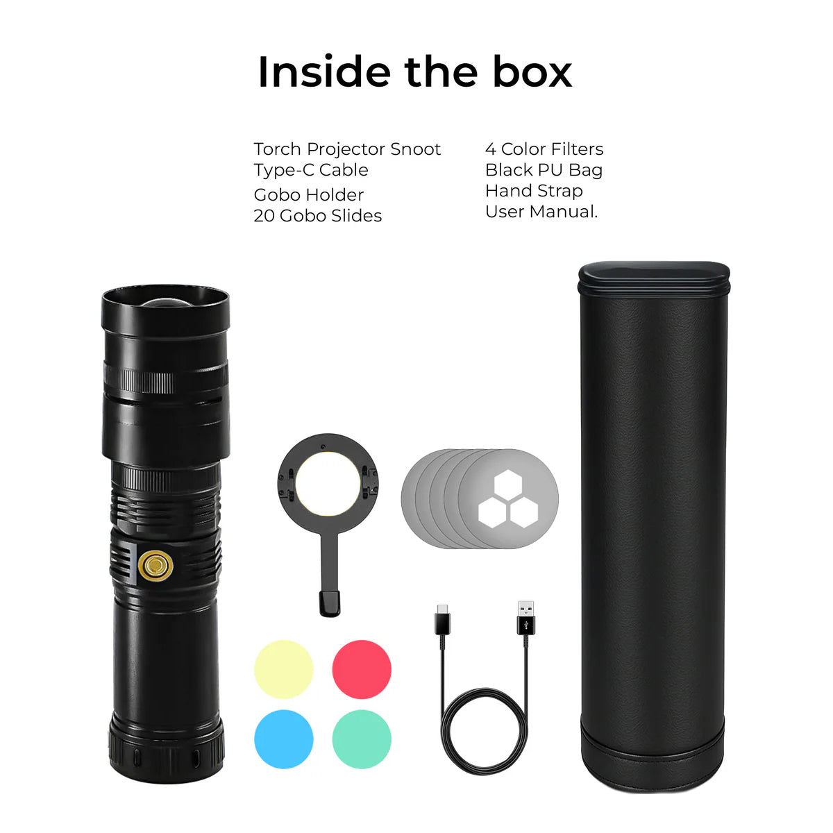 Digitek (DS 40 WTP PRO) Portable Torch Projector Snoot with Dedicated Professional Lens & Push Pull Adjustable Focused Beam, 20 Projection GOBOs