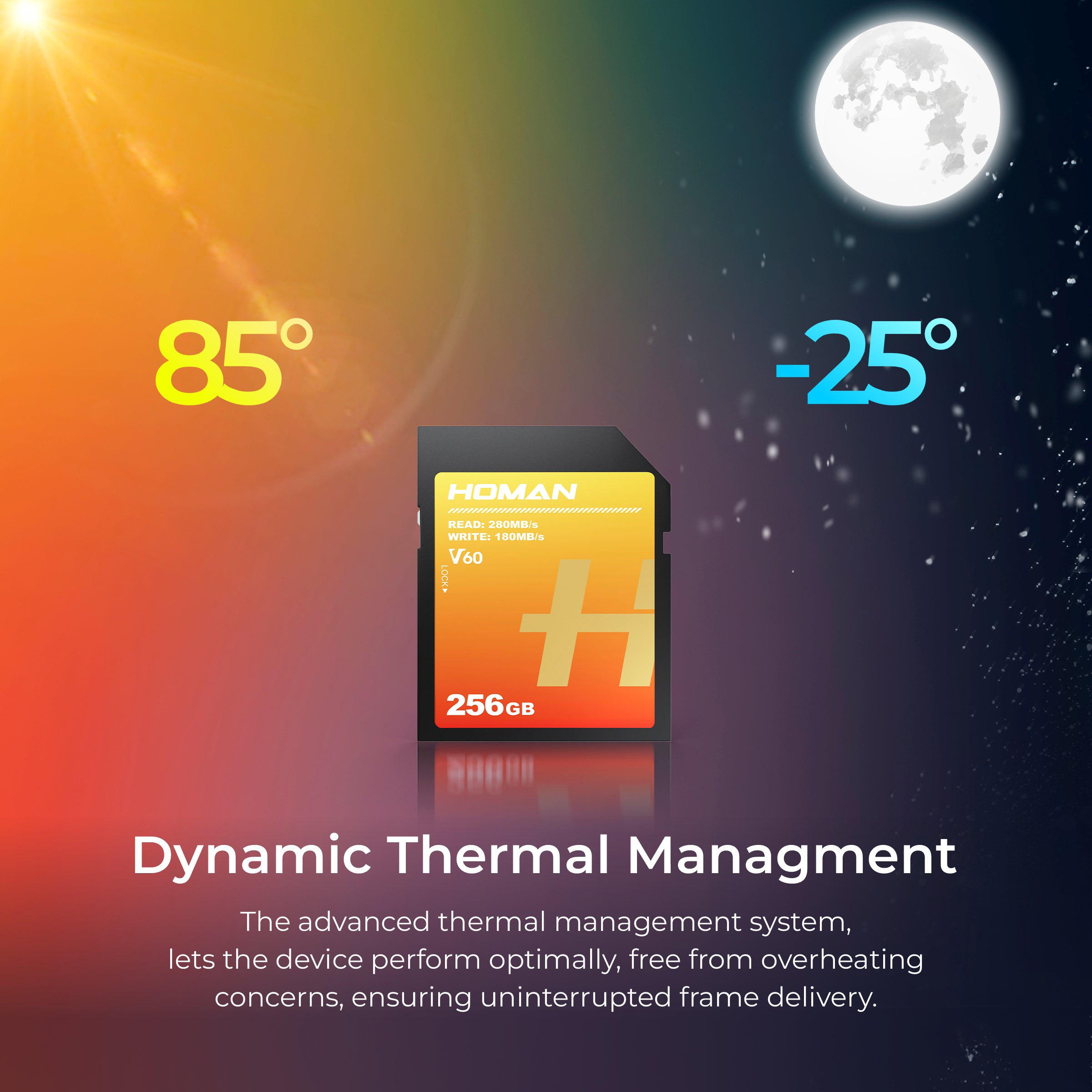 HOMAN UHS-II SD Card (V60) 256GB fit for Any Environmental Temperature from -10 Degree to 70 Degree Celsius with 5 Year Warranty & Recovery - Digitek