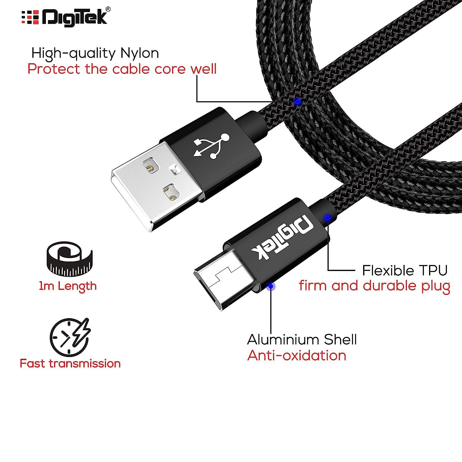 Digitek (DC 1M MU NB BKLPlatinum Nylon Braided Rapid Charge & Data Sync Micro USB Cable ,1 Metre, Black - Digitek