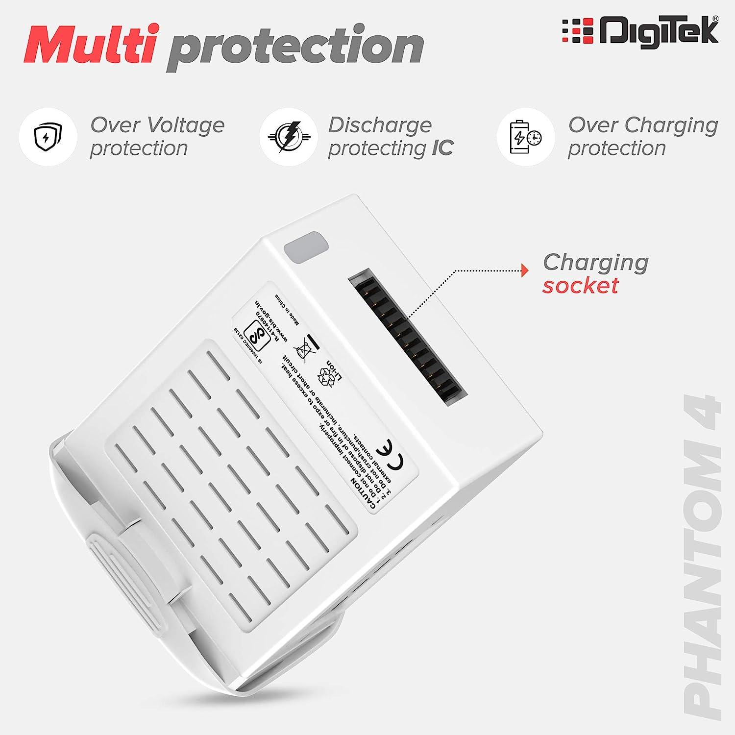 Digitek (DJI Phantom 4) Lithium-ion Rechargeable Battery with LED Indicator and Smart IC | Compatible with Phantom 4 Series Drones, up to 28 Minute Flying time - Digitek