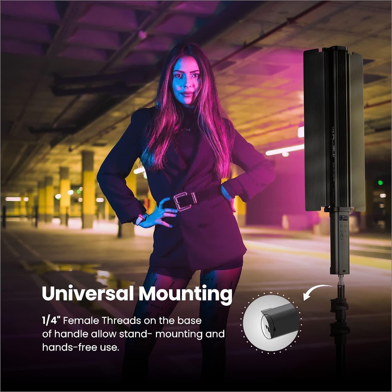 Digitek (DSL-30W RGB) Portable Handheld RGB LED Light Wand with Grid, Diffuser & Barn Door Comes with a 5200mAh Built in Battery Pack. - Digitek