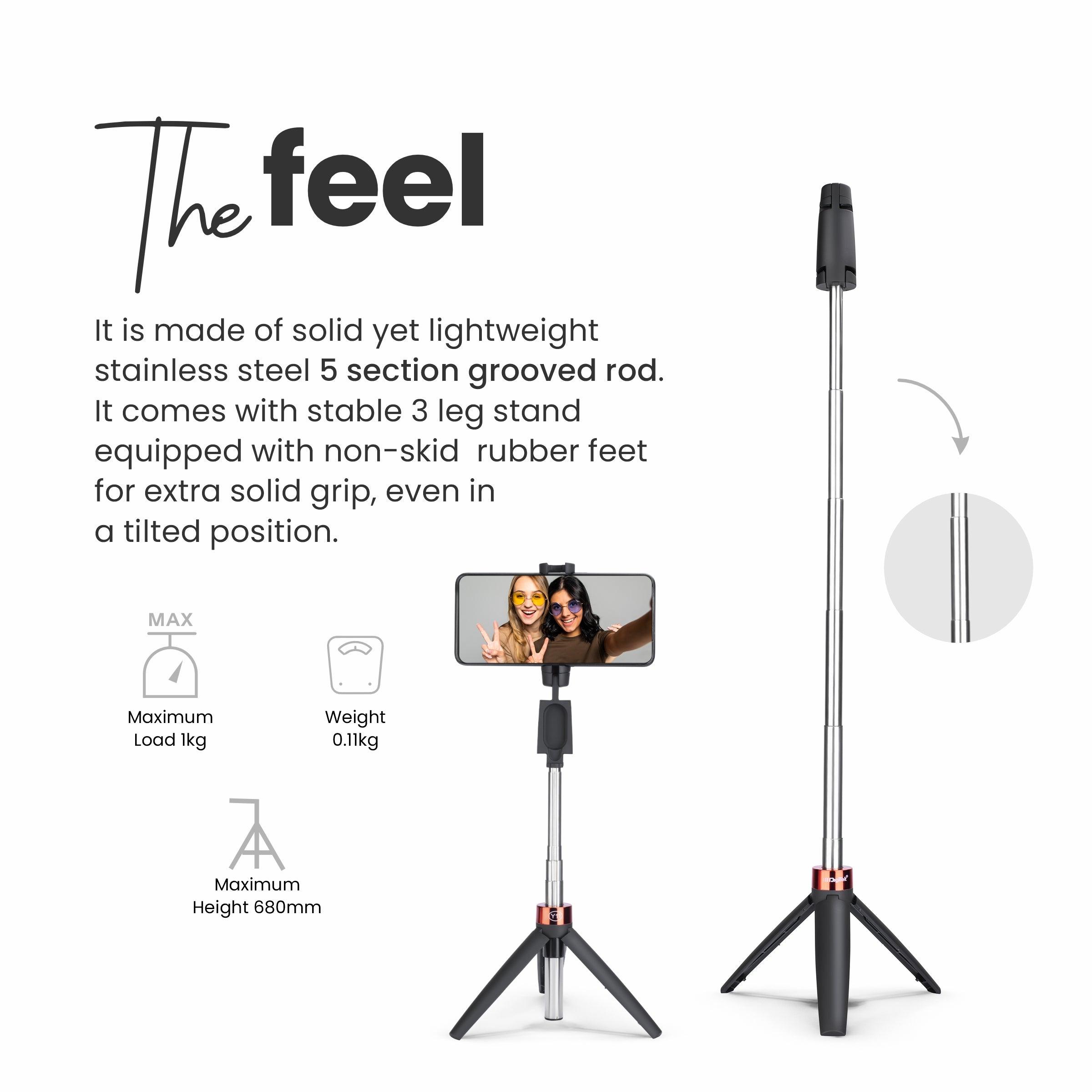Digitek (DTR-210SS) Portable Selfie Stick with Wireless Remote and 3 Legs Tripod Base, Compatible for iPhone/OnePlus/Samsung/Vivo/Oppo and All Smartphones - Digitek