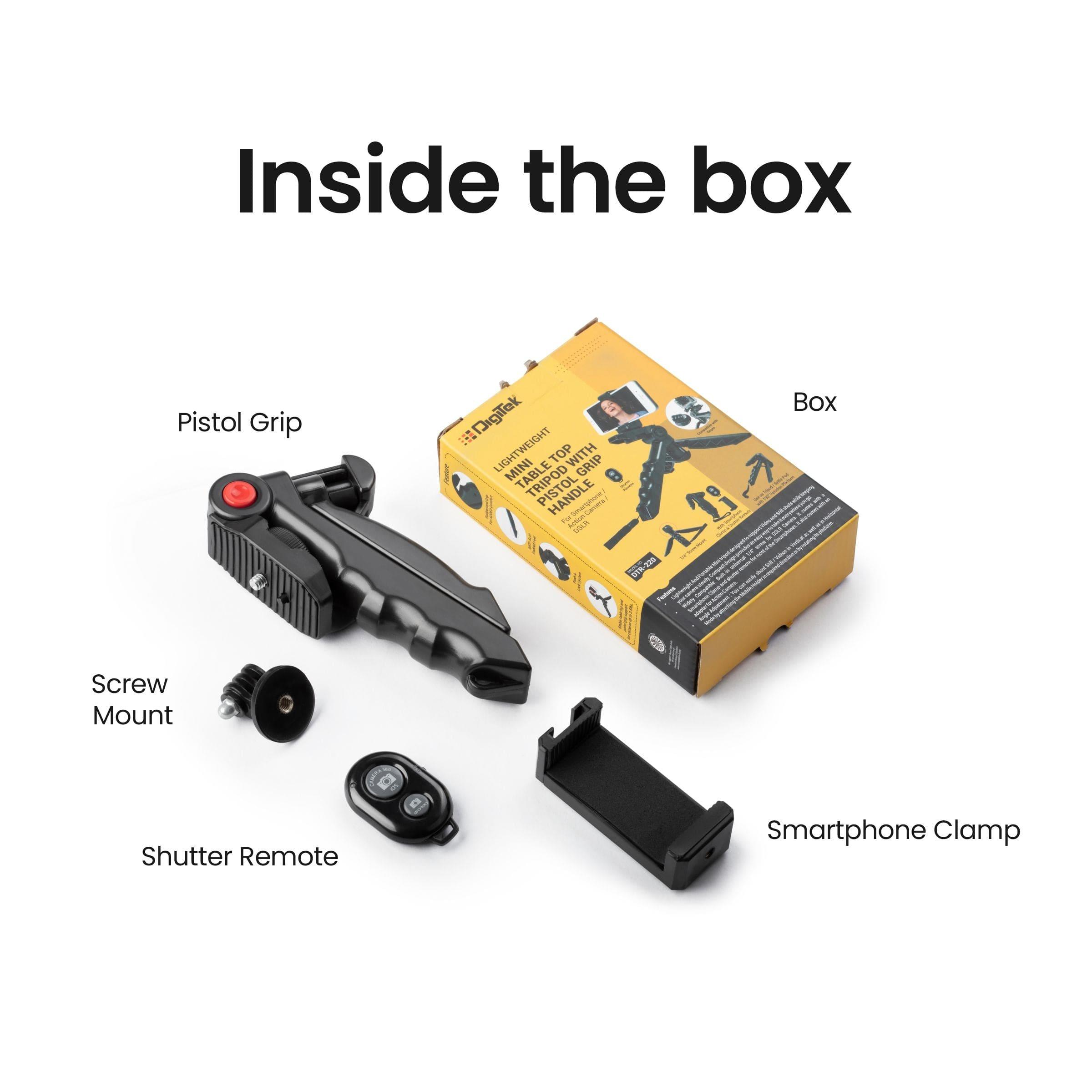 Digitek DTR-220 Mini Table Top Tripod with Pistol Grip Handle & Remote, Portable & Lightweight, Ideal for Longer Duration Shoot - Digitek