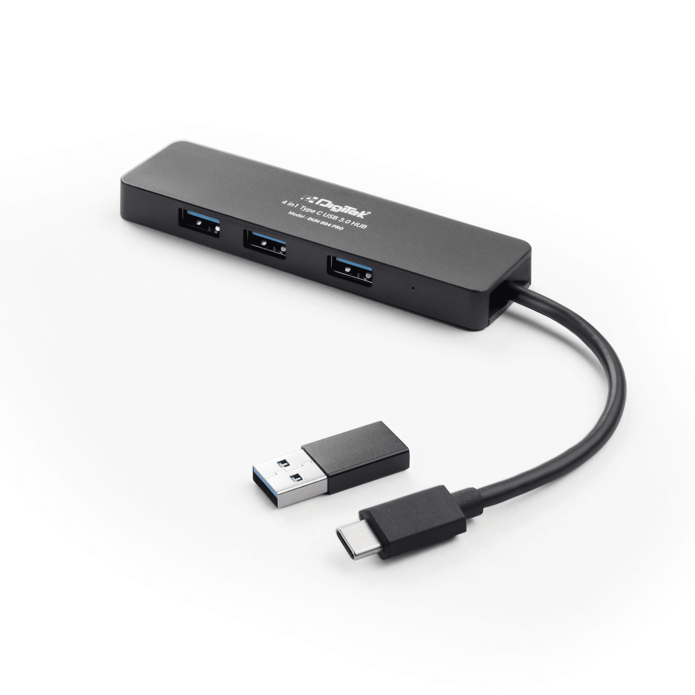Digitek (DUH 004 PRO) Aluminum USB C Hub with 4 USB Ports, High Speed, Compatible with MacBook, Windows, C-Type Smartphones and Other Type-C Devices - Digitek