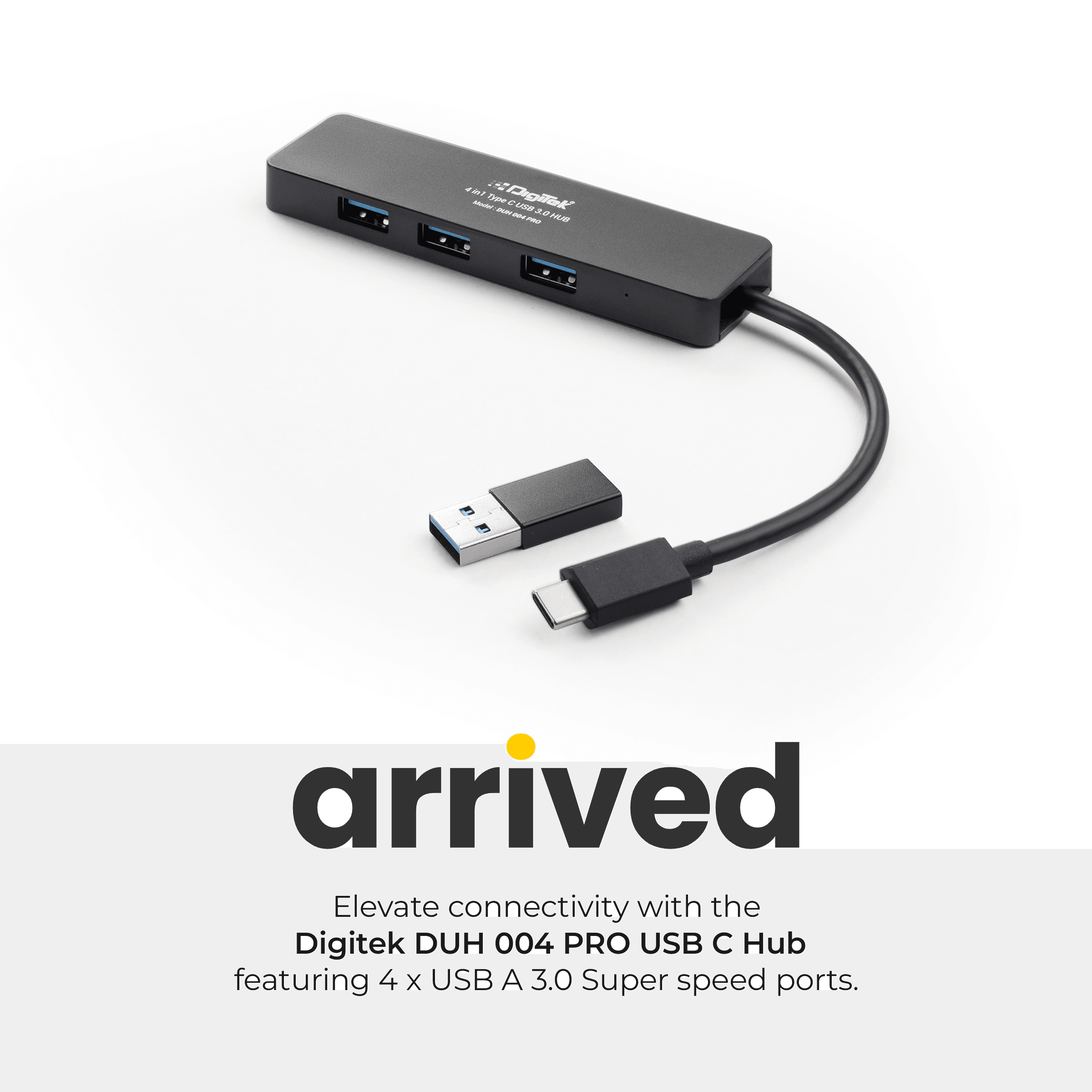 Digitek (DUH 004 PRO) Aluminum USB C Hub with 4 USB Ports, High Speed, Compatible with MacBook, Windows, C-Type Smartphones and Other Type-C Devices - Digitek