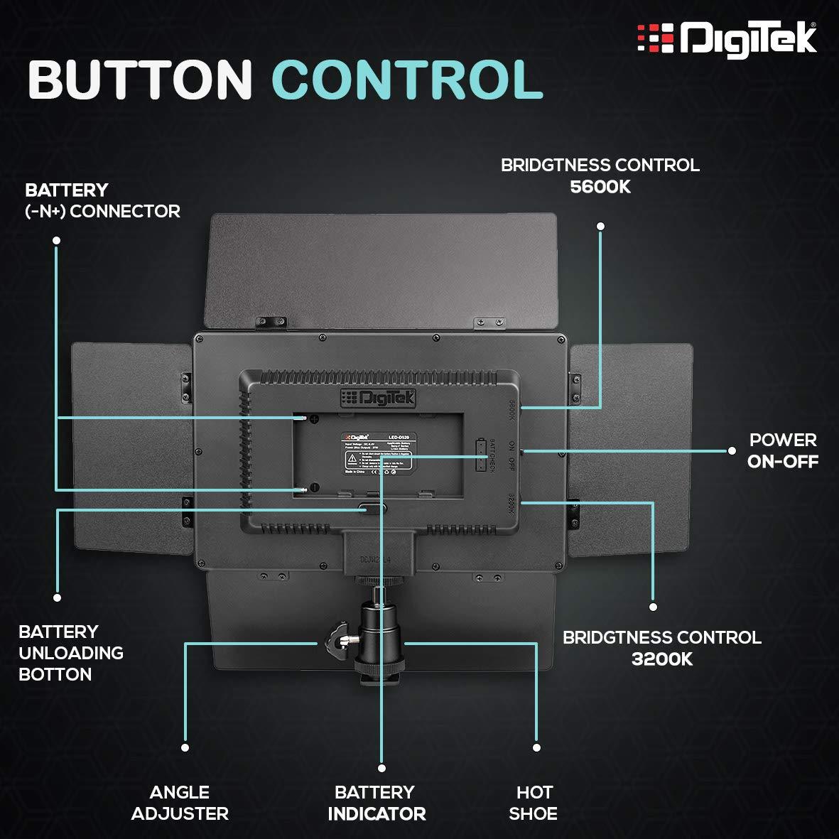 Digitek (LED D520B COMBO F-750MU) Bi-color LED D520B Video Light | Dimmable Light with 4 Detachable Barndoor | Compatible with Tripods, Monopods, Cameras, Table stand & Camcorder | For YouTube Video , Product Photography, Makeup shoot and more. - Digitek