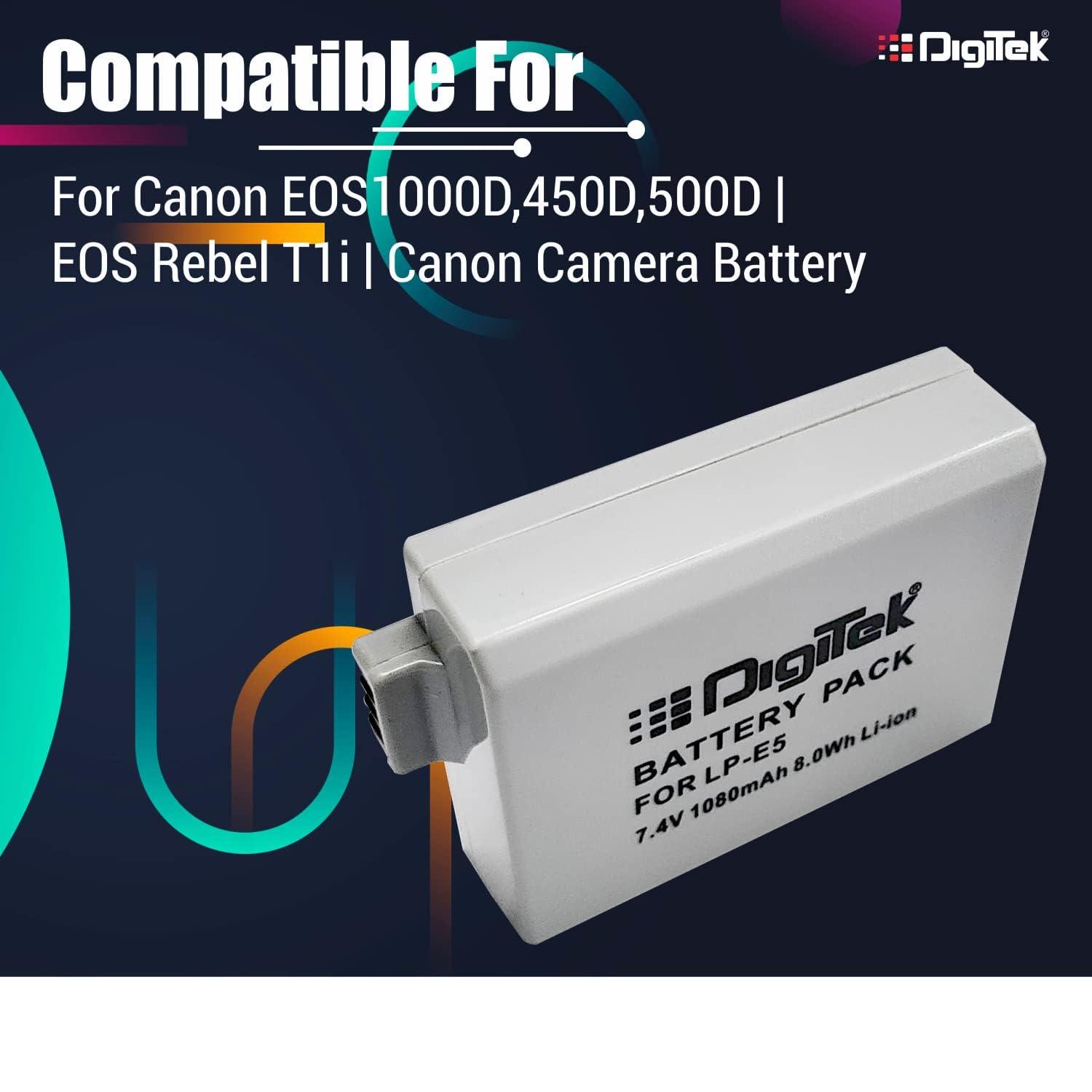 Digitek (LP-E5) 1080mAh LP-E5 Rechargeable Li-ion Battery for Canon Cameras (Grey) - Digitek