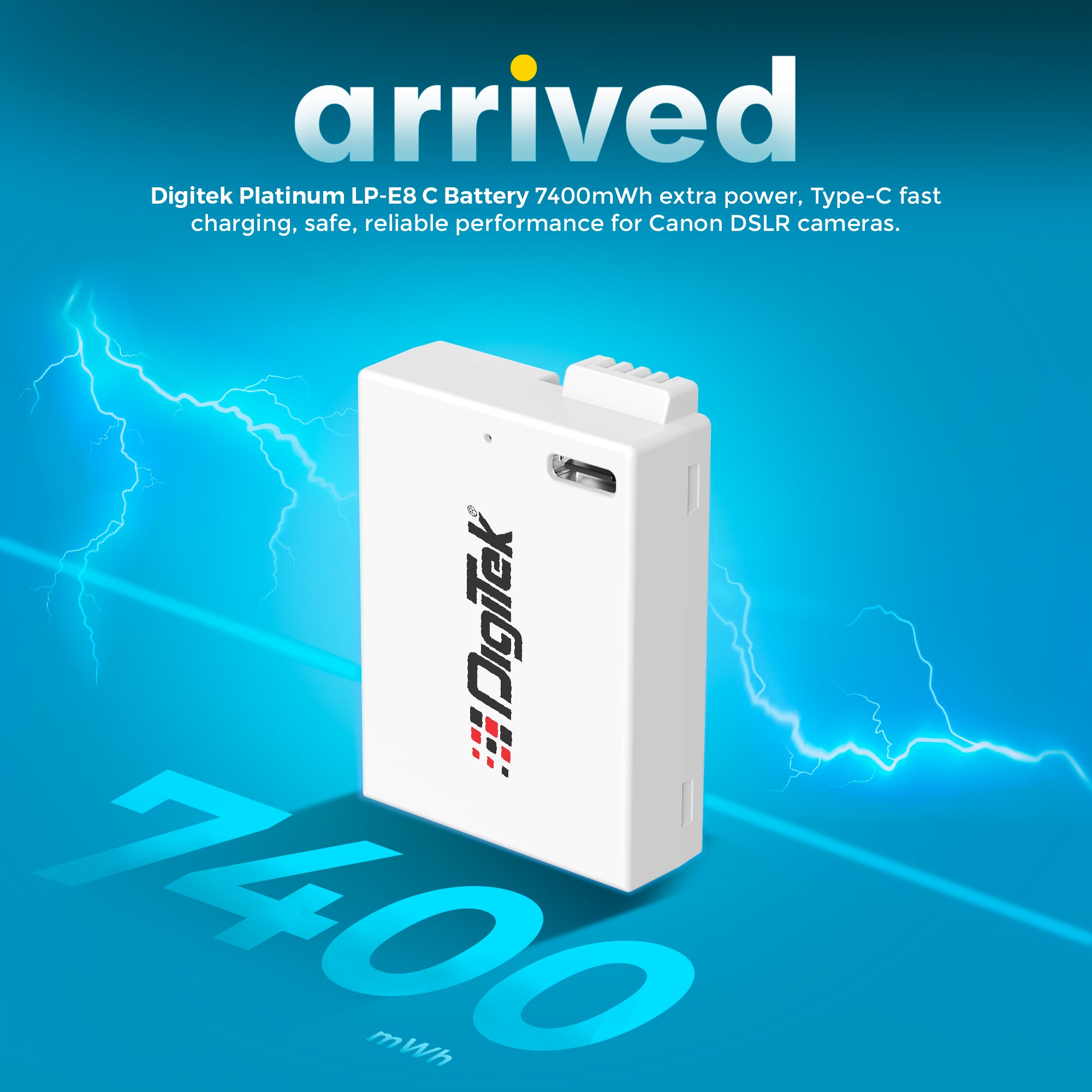 Digitek Platinum (LP-E8 Type C) 1120mAh Li-ion Battery for Canon DSLR Cameras with Type-C Charging Cable, For Canon PowerShot EOS 550D, 600D, 650D, 700D, Kiss X4–X7i, and Rebel T2i–T5i