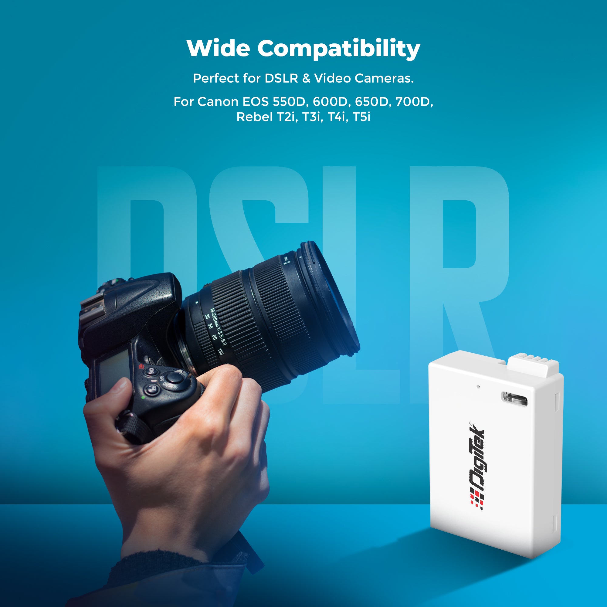 Digitek Platinum (LP-E8 Type C) 1120mAh Li-ion Battery for Canon DSLR Cameras with Type-C Charging Cable, For Canon PowerShot EOS 550D, 600D, 650D, 700D, Kiss X4–X7i, and Rebel T2i–T5i