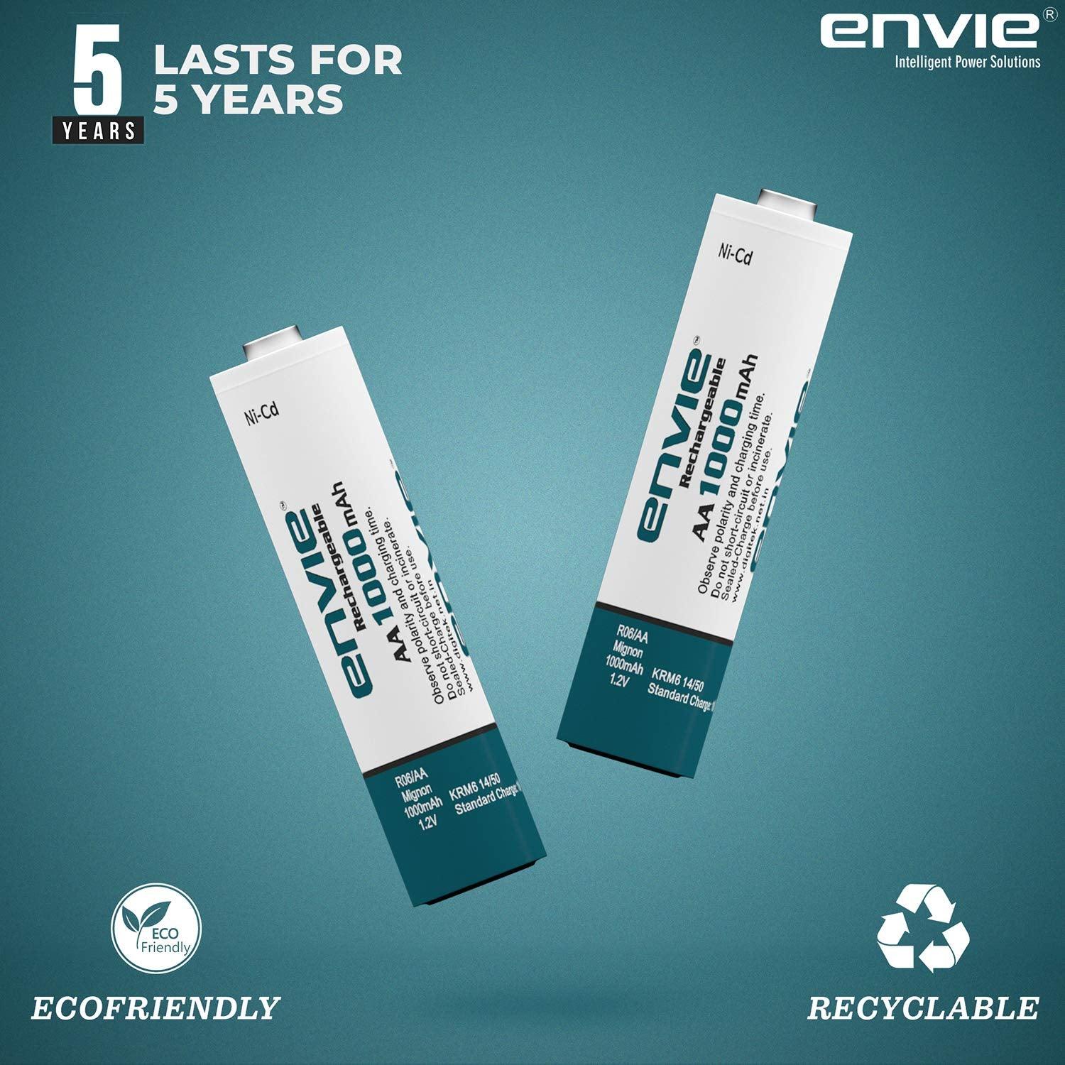 ENVIE (AA10004PLNi-CD) AA Rechargeable Batteries, Low Self Discharge, AA 1000mAh Ni-CD (Pack of 4) - Digitek