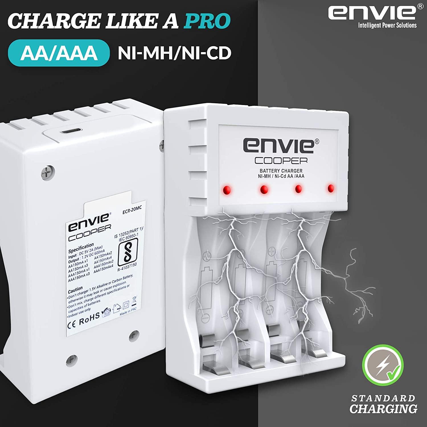 ENVIE (ECR 20 MC+4xAAA1100) Standard Rechargeable Battery Charger for AA & AAA Ni-mh/Ni-Cd with 4xAAA1100mah Rechargeable Batteries & LED Indicator - Digitek