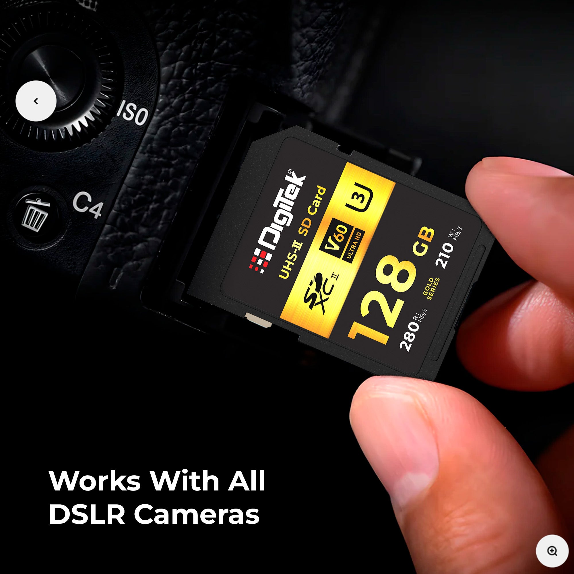 Digitek V60 Ultra HD 128GB UHS-II SD Card – 280MB/s Read, 210MB/s Write, Gold Series, 4K RAW Ready