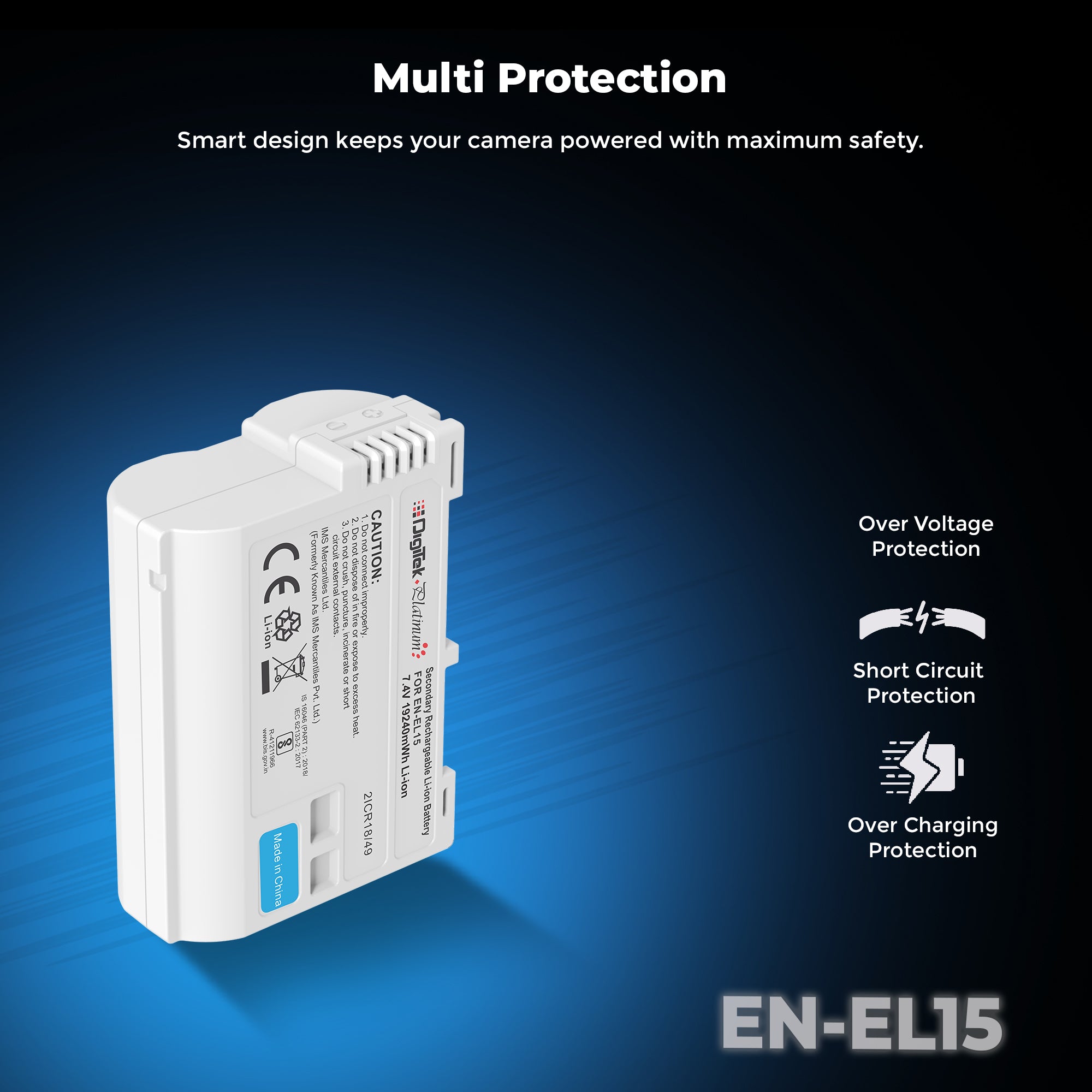 بطارية Digitek Platinum (EL-EL15 Type C) ليثيوم أيون 3000 مللي أمبير لكاميرات نيكون DSLR مع كابل Type-C، متوافقة مع كاميرات نيكون D500، D600، D610، D750، D800، D800E، D700، D7100، وD1V1 DSLR.