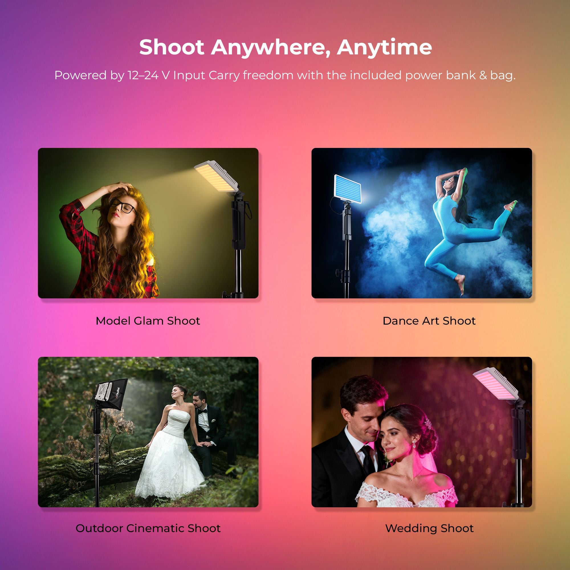 Digitek (LED-D100W RGB) Portable 100W RGB LED Video Light with Softbox & Power Bank, 24 Effects, 120° Wide Beam, 2500K–9900K Color Temp, 95+ CRI, 7950LM Output, Carry Bag Included, For Photo & Videography