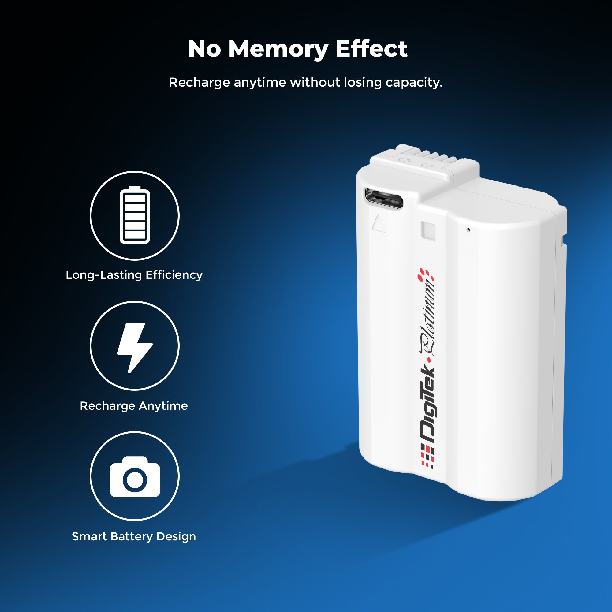 بطارية Digitek Platinum (EL-EL15 Type C) ليثيوم أيون 3000 مللي أمبير لكاميرات نيكون DSLR مع كابل Type-C، متوافقة مع كاميرات نيكون D500، D600، D610، D750، D800، D800E، D700، D7100، وD1V1 DSLR.