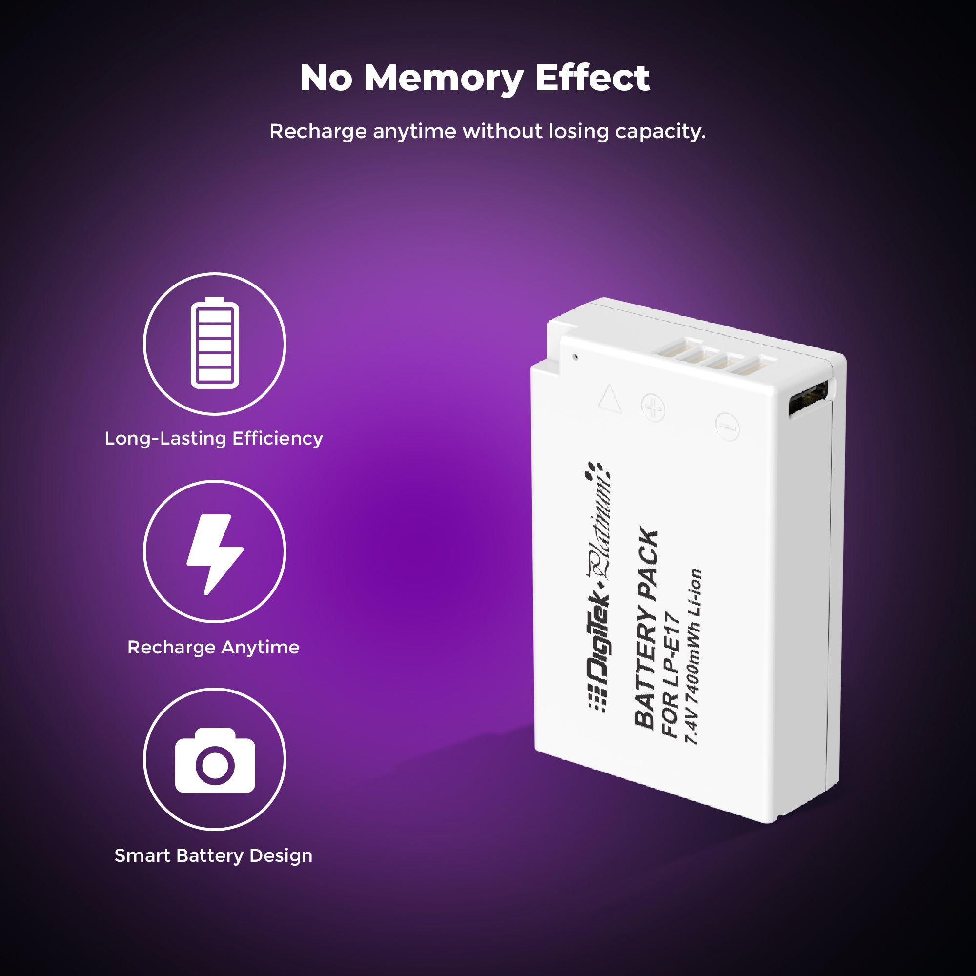 Digitek Platinum (LP-E17 Type C) 1250mAh Li-ion Battery for Canon DSLR Cameras with Type-C Charging Cable, Canon EOS 77D, M3, M5, M6, Rebel T7i, T6i, T6s, SL2, 200D, 750D, 760D, 800D, 8000D, 9000D, Kiss X8i
