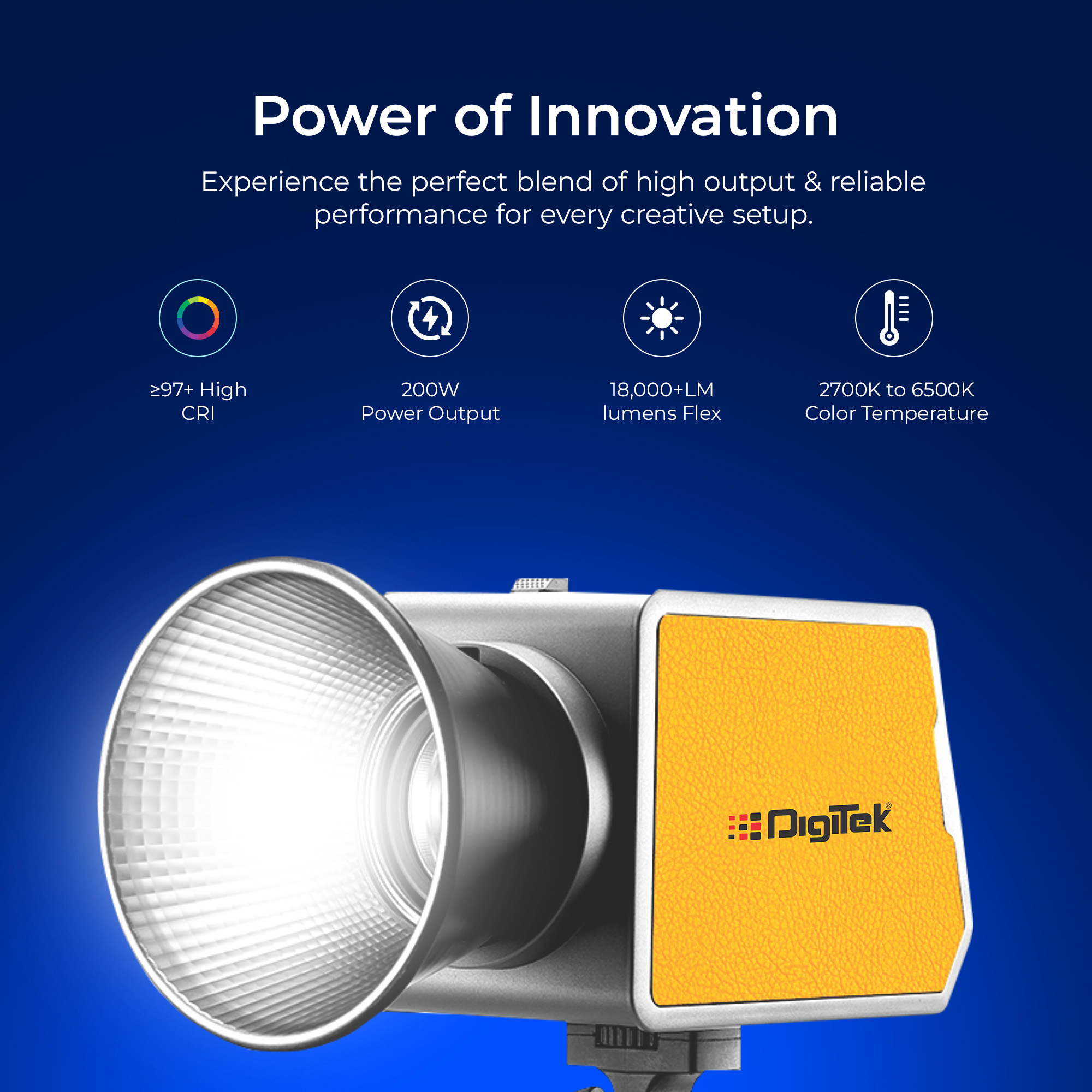 Digitek (DCL 200 WBC) 200W Bi-Color COB Continuous LED Video Light, Mini Bowens Mount with Reflector, 2700K–6500K ±200, 18000LM, CRI 97+, 12 FX Modes, App & Remote Control, For Studio, Photography & Videography