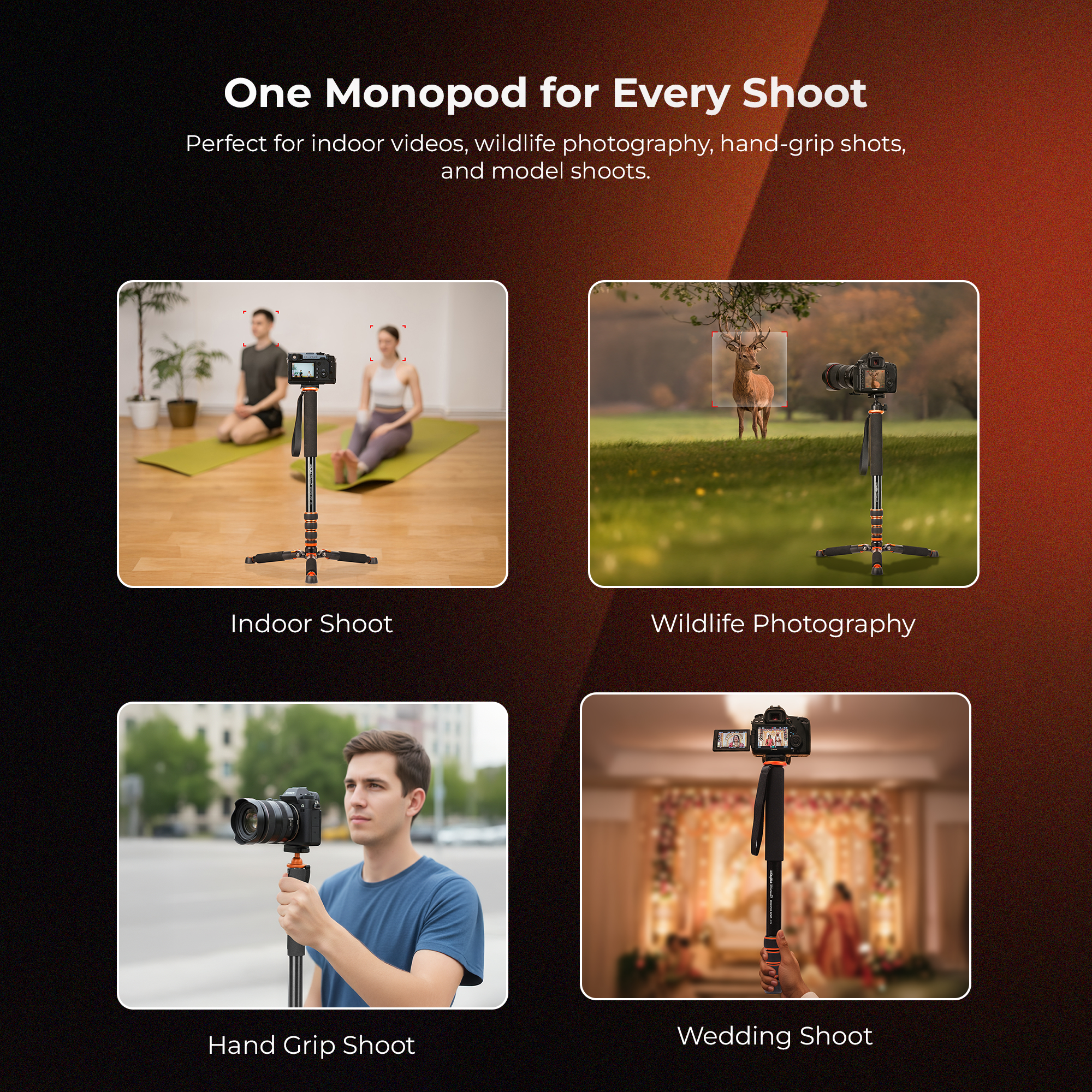 Digitek Platinum (DPMP 170) Portable Monopod with Twist Lock, 170cm Height, 3/8 & 1/4 Screw, Stable 3-Leg Base, 4-Section Adjustment, Strong Grip, Compatible with DSLR, GoPro, Smartphone Mounts & Gimbals, For Photo & Videography