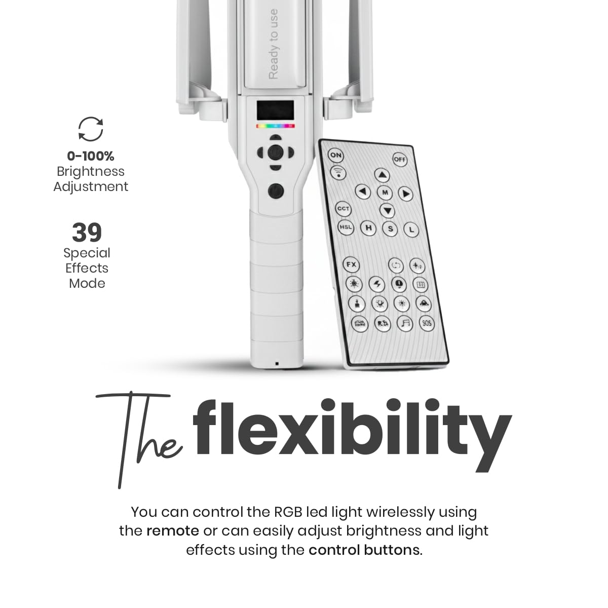 DIGITEK® (DSL-25W RGB) Stick Light Portable Handheld RGB LED Light Wand with Barn Door & Remote Control, Color Temp 2700-12000K + RGB, 39 Special Lighting Effects & Carry Bag