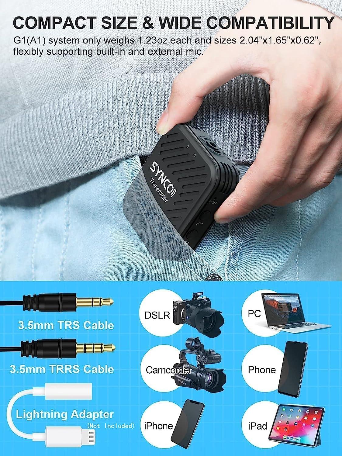 SYNCO (WAir-G1-A1) Ultracompact Digital Wireless Microphone System for Mirrorless/DSLR Cameras (2.4 GHz) - Digitek