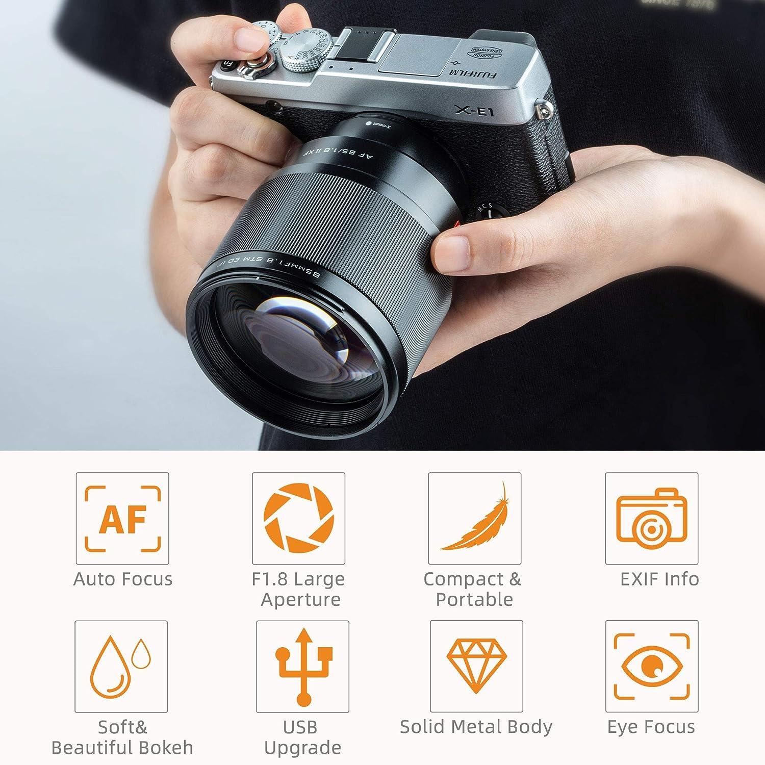 VILTROX 85mm f1.8 Fuji x Mount Lens AF Auto Lens Portrait Fixed Focus Lens for Fujifilm Fuji X Mount Camera X-T3 X-T2 X-T30 X-T20 X-T10 X-T100 X-PRO2 (Black) - Digitek