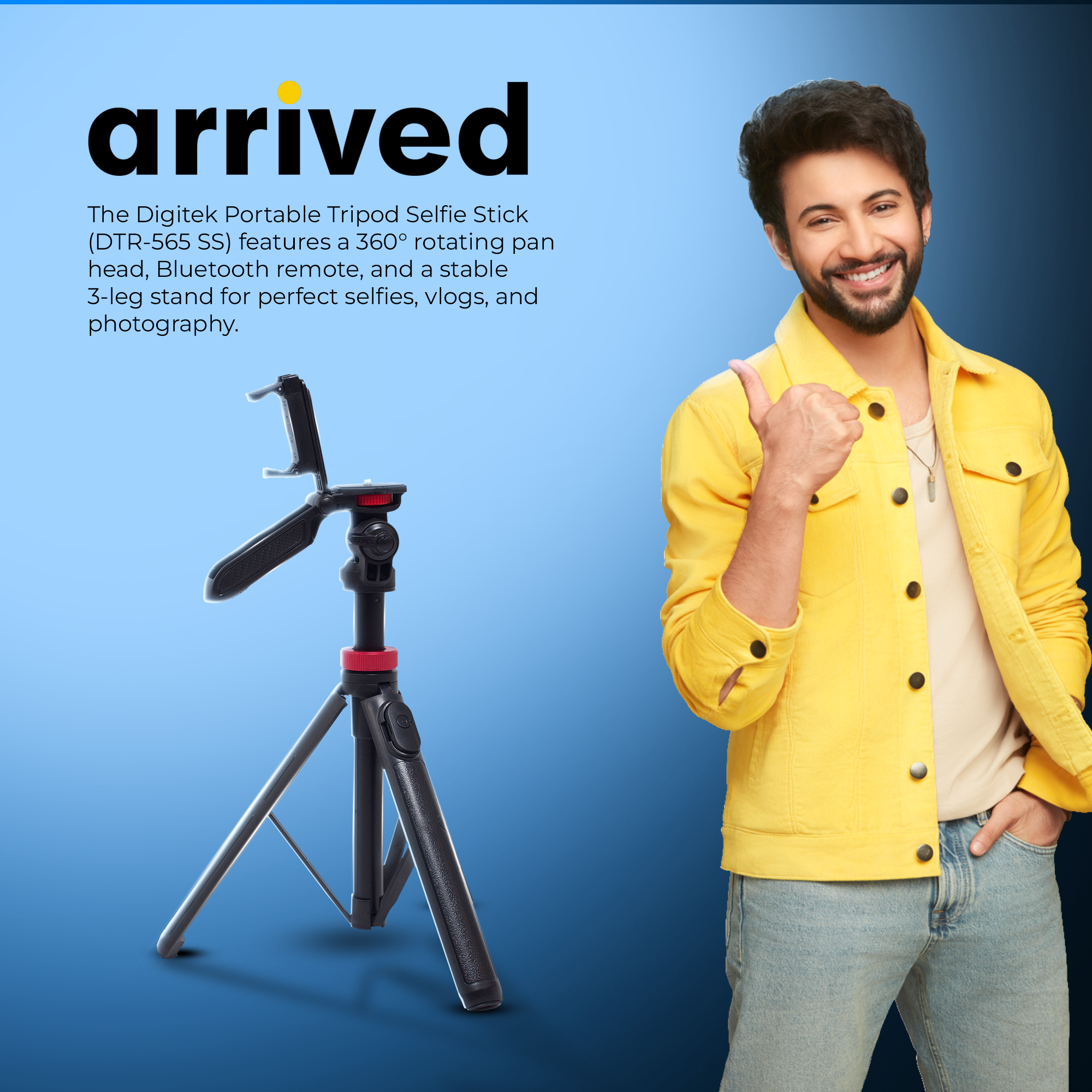 Digitek (DTR 565 SS) Tripod Selfie Stick with Wireless Remote, 360° Rotation, 7-Section Aluminum Rod, 1450mm Max Height, 3kg Load, GoPro Adapter – Compatible with Phone & Action Cameras