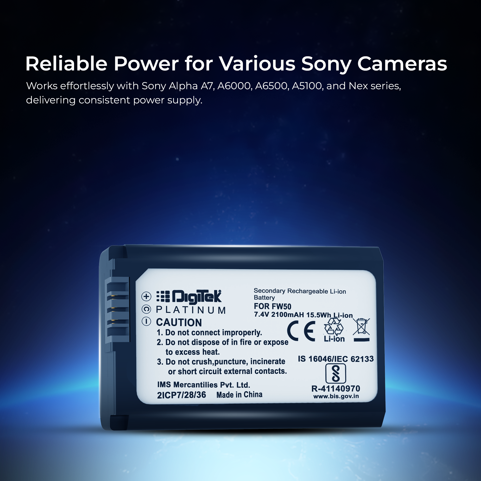 Digitek (Platinum FW-50) Platinum Lithium-ion Rechargeable Battery for Sony DSLR Camera | Compatibility - Alpha NEX-3, 5, 6 and 7 Series Cameras, DSLR-SLT-A33, DSLR-SLT-A55