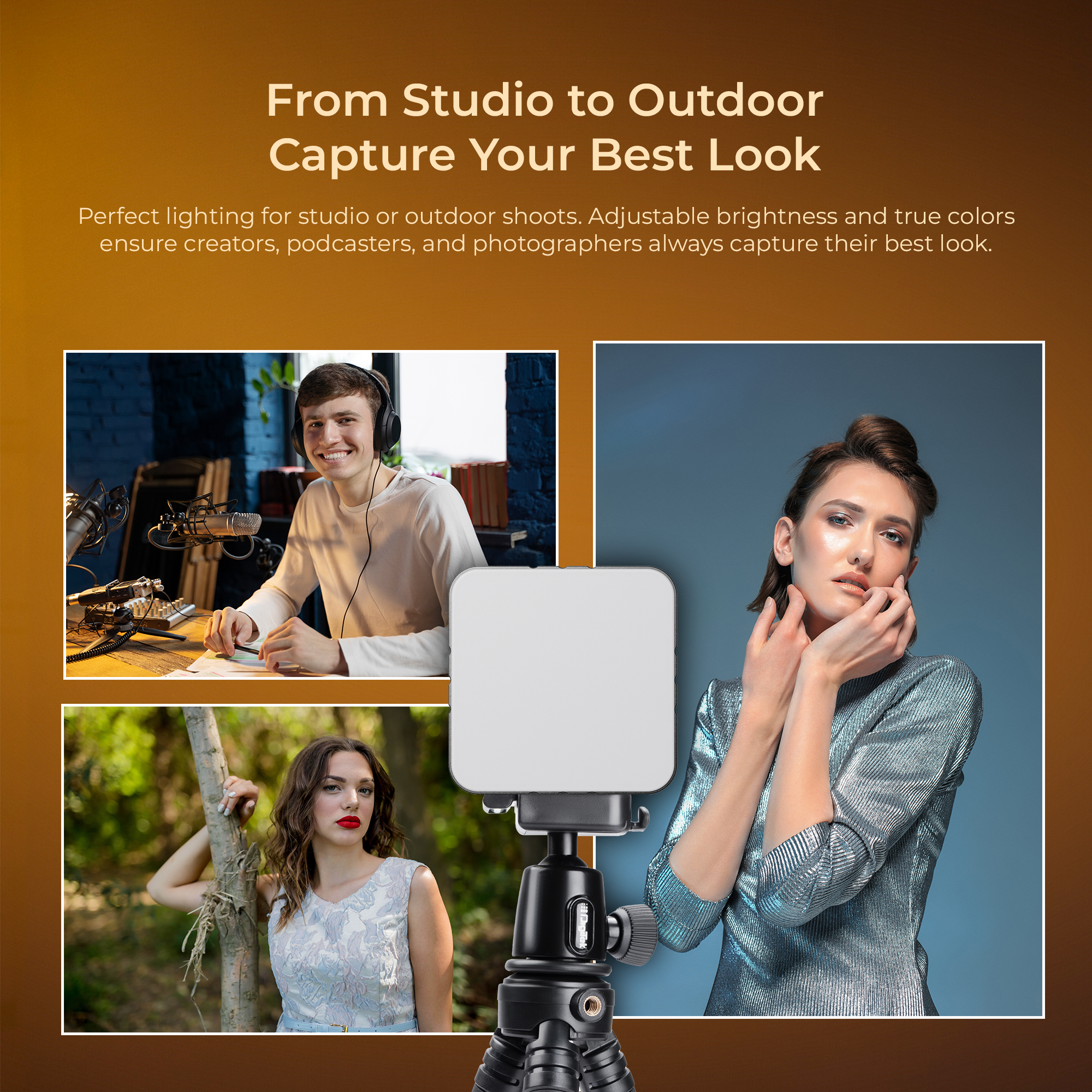 Digitek (LED-D11W Bi Color) Mini 11W Bi-Color LED Video Light with 120° Beam Angle, 2000mAh Battery, Brightness Adjustment, 2500K–9900K, Type-C Charging, 1/4" Mount, 40 LEDs Bulbs, for Vlogs & Live Streaming