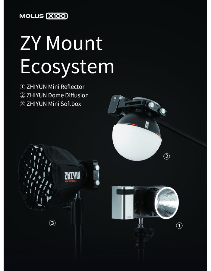 ZHIYUN MOLUS X100 PRO Bi-Color 100W COB Video Light, 385g LED Pocket Light 17317Lux 2700K-6500K CRI 95+/TLCI 97+ with Bluetooth App Control AC/DC Power Supply