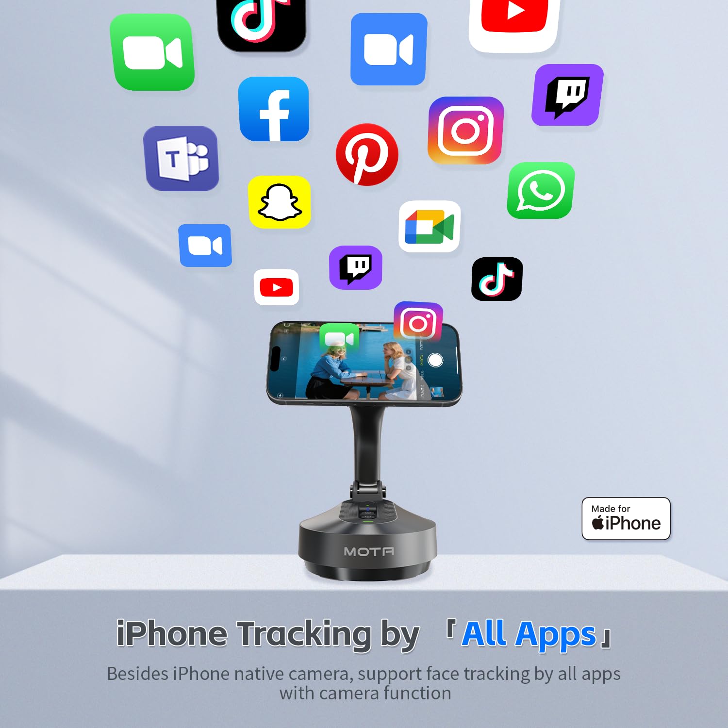 MOTA Gimbal Stabilizer Only for iPhone, [Apple MFi Certified] iPhone Stand for Video Recording with Megnetic Holder for Desk, 360 Degree Auto Tracking Gimbal for Vlog, YouTube and Tiktok