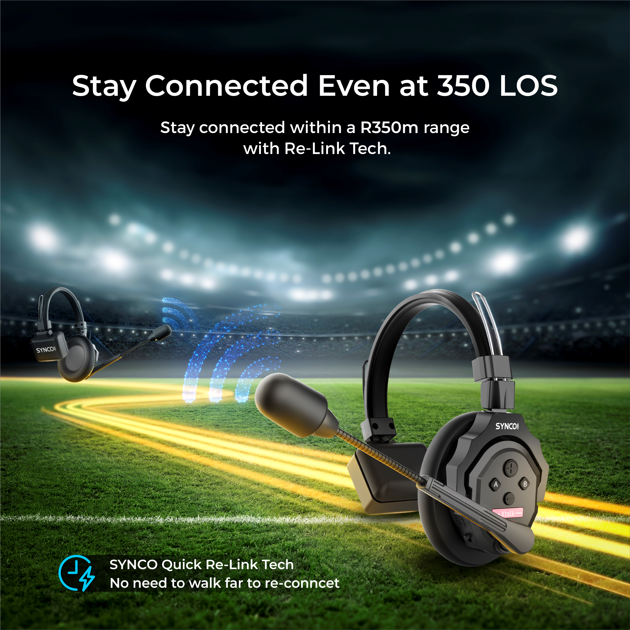 SYNCO XTALK XPro5 X5 Wireless Intercom Headset System 2.4 GHz Full Duplex 1640 feet / 500 Meter Communication System for Live Show Stage Performance Movie Shoot ( XPro5 / 5 Persons )