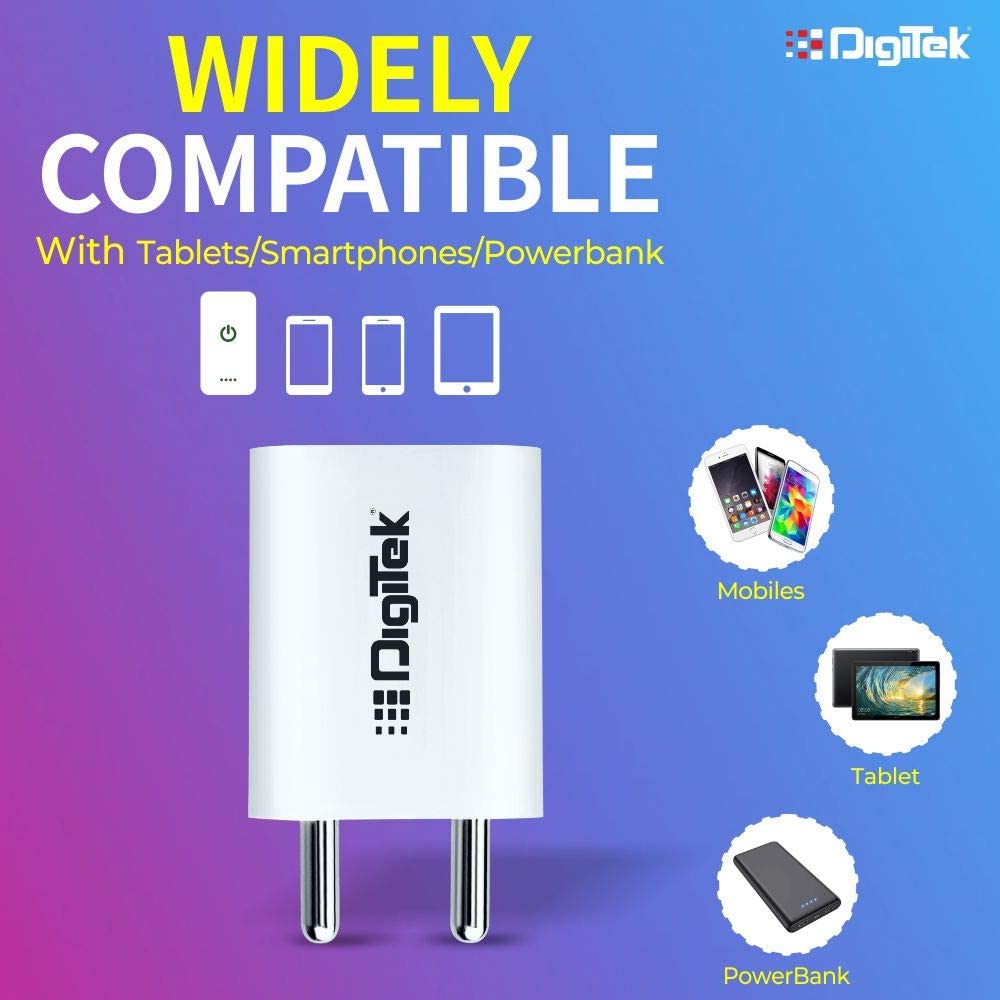 Digitek (DMC-026 LTC) Smart Fast Charger 2.4A Dual USB Adapter for Smartphone with 8 Pin USB Cable 2.4A - Digitek