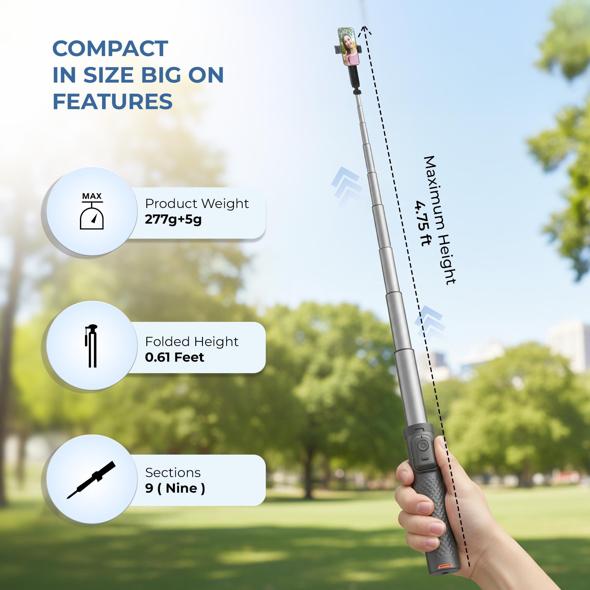 Digitek (DTR 470SS) Foldable Tripod Selfie Stick with Wireless Remote & 3 Leg Tripod Base, 4.67 Ft Max Height, 360 Degree Rotation, Use with Smartphone for Vlogging, Reels, Travel & Content Creation