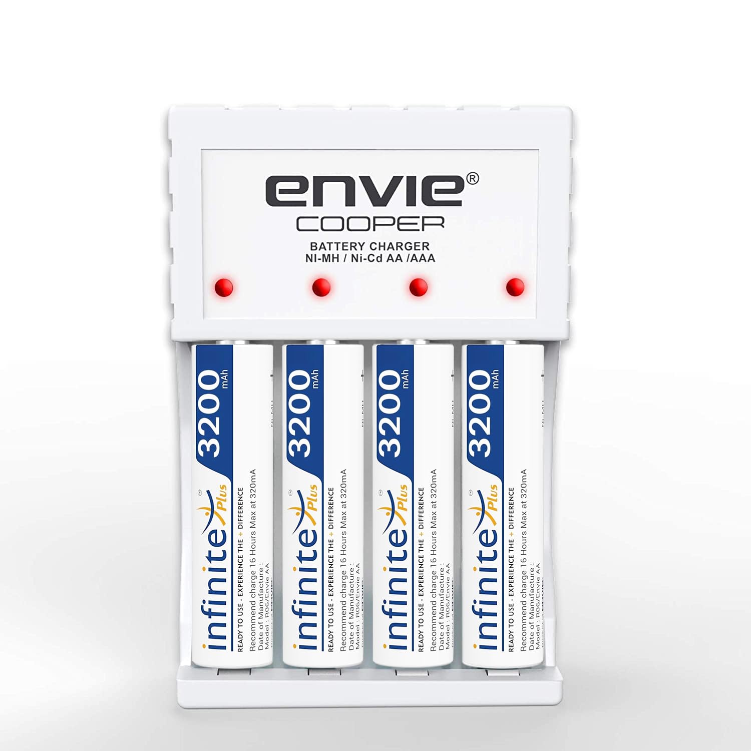ENVIE (ECR 20 MC+4xAA3200) Rechargeable Battery Charger for AA & AAA Ni-mh/Ni-Cd with AA3200 Infinite Plus 4PL Rechargeable Batteries