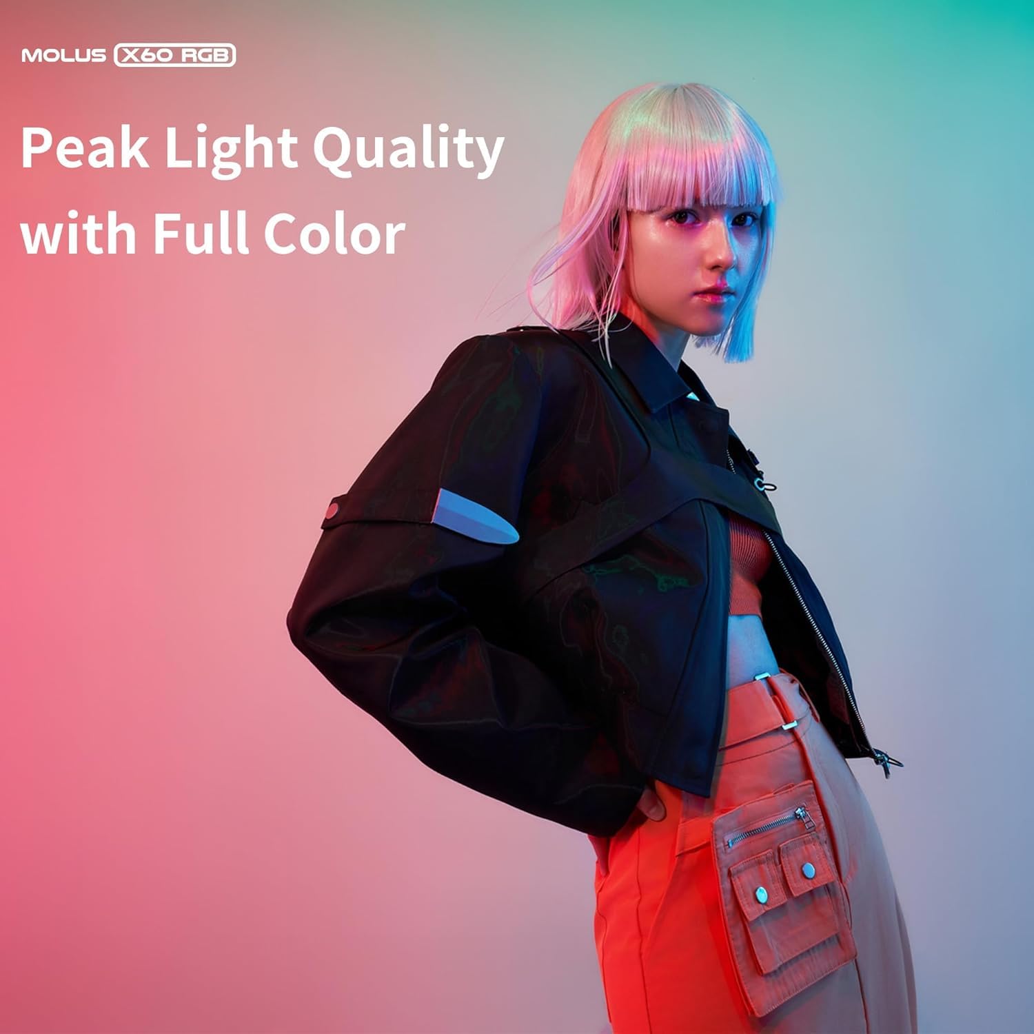 ZHIYUN RGB Video Light Molus X60 RGB Pro [Official] 60W with 2 * 2500mAh Battery and Mini Softbox, LED Photography Lighting 2700K to 6500K Dimmable, CRI 95, TLCI 98, for Streaming YouTube TikTok
