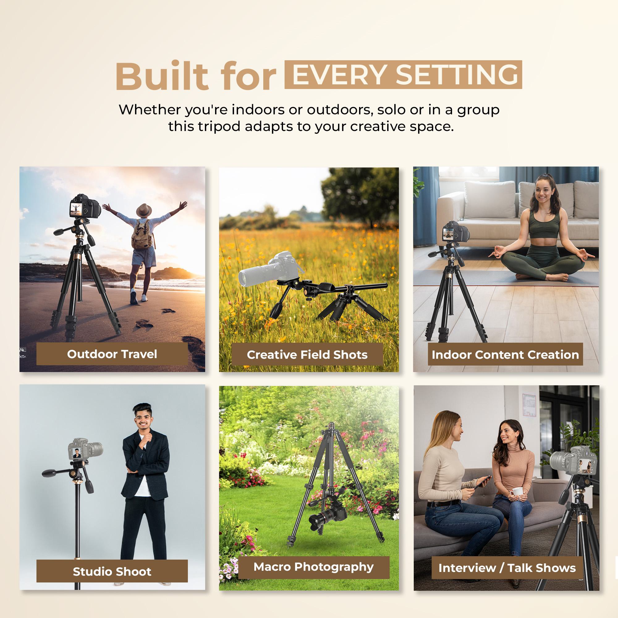 Digitek (DTR 620 BH) Multi-Angle 6ft DV Tripod Cum Monopod, 3-Way Pan & Tilt Head, Central Column for Tabletop & Vertical Shots, 20Kg Max Load, 4-Section Adjustable, Quick Release & Flip Leg Lock