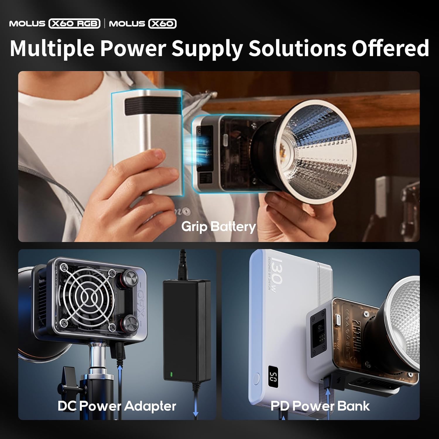 ZHIYUN RGB Video Light Molus X60 RGB Pro [Official] 60W with 2 * 2500mAh Battery and Mini Softbox, LED Photography Lighting 2700K to 6500K Dimmable, CRI 95, TLCI 98, for Streaming YouTube TikTok