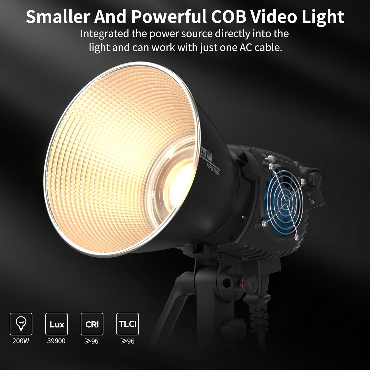 ZHIYUN Molus B200[Official] 200W Video Light, COB LED Video Light with Bowens Mount, Two-Tone Studio Light, 39900LUX/1M/2700K-6500K/ CRI ≥96/ TLCI ≥96/ APP Control, 13 Bright Effects