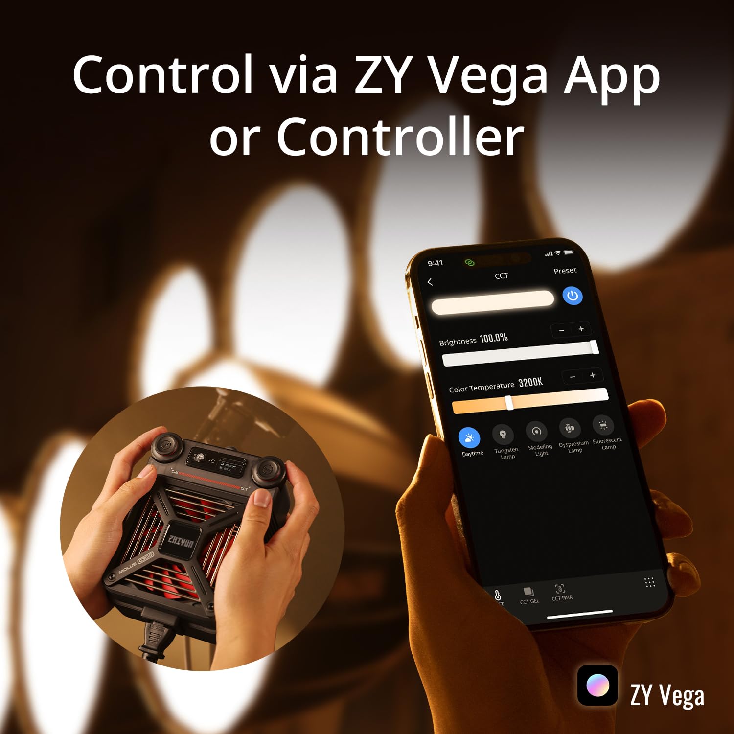 ZHIYUN MOLUS G300 [Official] 300W LED Video Light with APP Control, COB Bi-Color Light Bowens Mount Continuous Output Lighting 2700K-6500K TLCI≥97 CRI≥95, 15500Lux/1m 14 Effects for Studio Photography