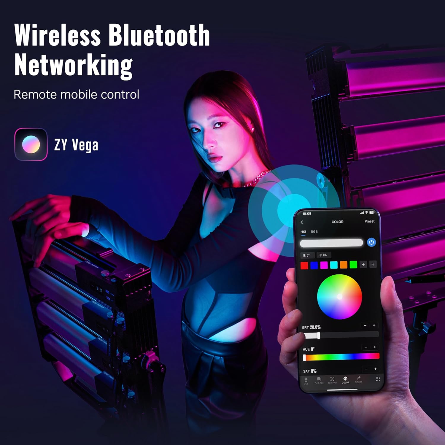 ZHIYUN CINEPEER C100 100W RGB Stick Light LED APP Control Video Light Wand Handheld 2700K-6500K CRI 95+ TLCI 98+ Continuous Output Lighting for 6 * 4500 mAh Photography 14.3" Tube Light Combo