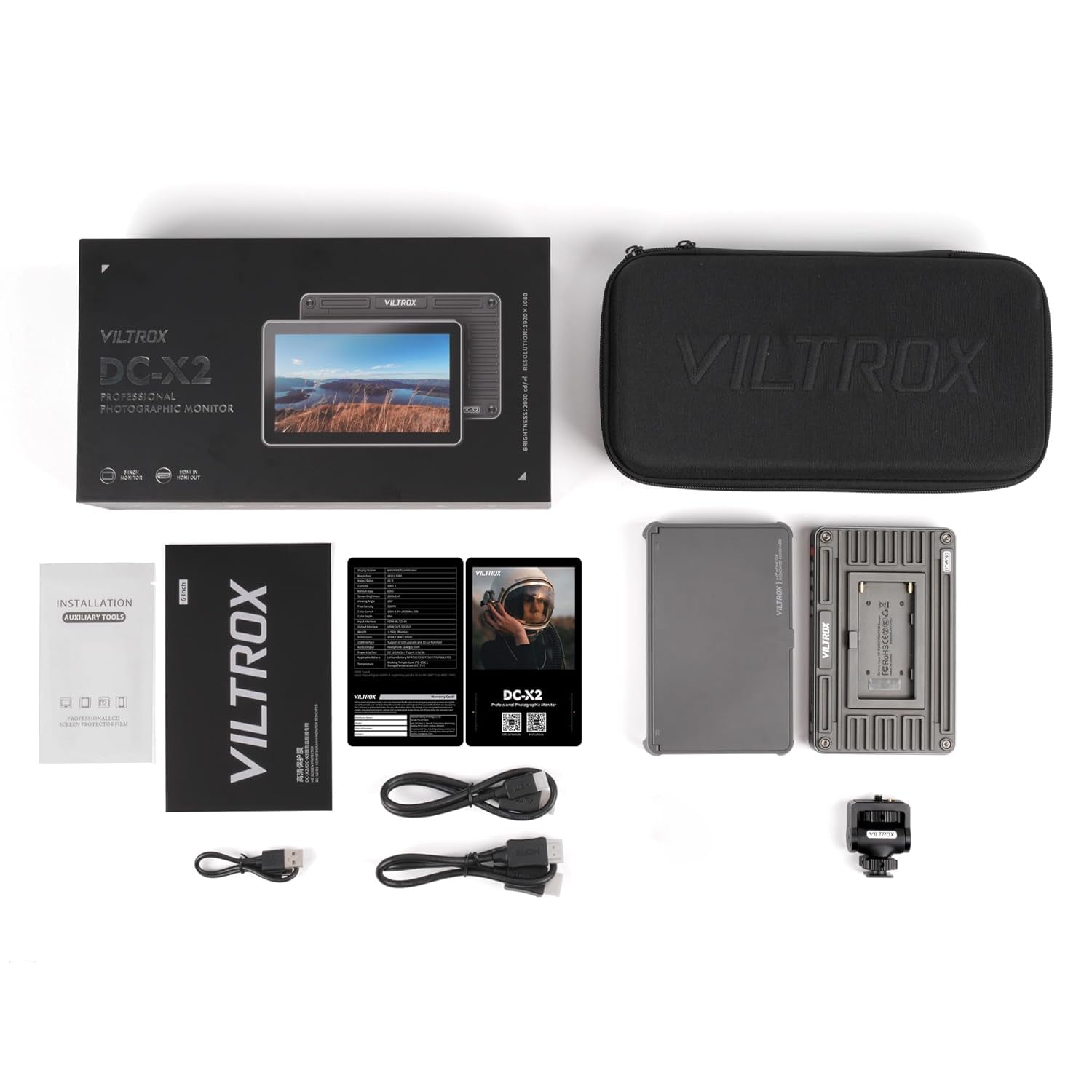 VILTROX DC-X2 6'' Touchscreen Full HD IPS Camera Monitor, 2000 nits 4K HDMI in/Out Video Field Monitor Kit with Sunshade Hood, 3D LUT, Waveform, Histogram & Vectorscope Tools, Black