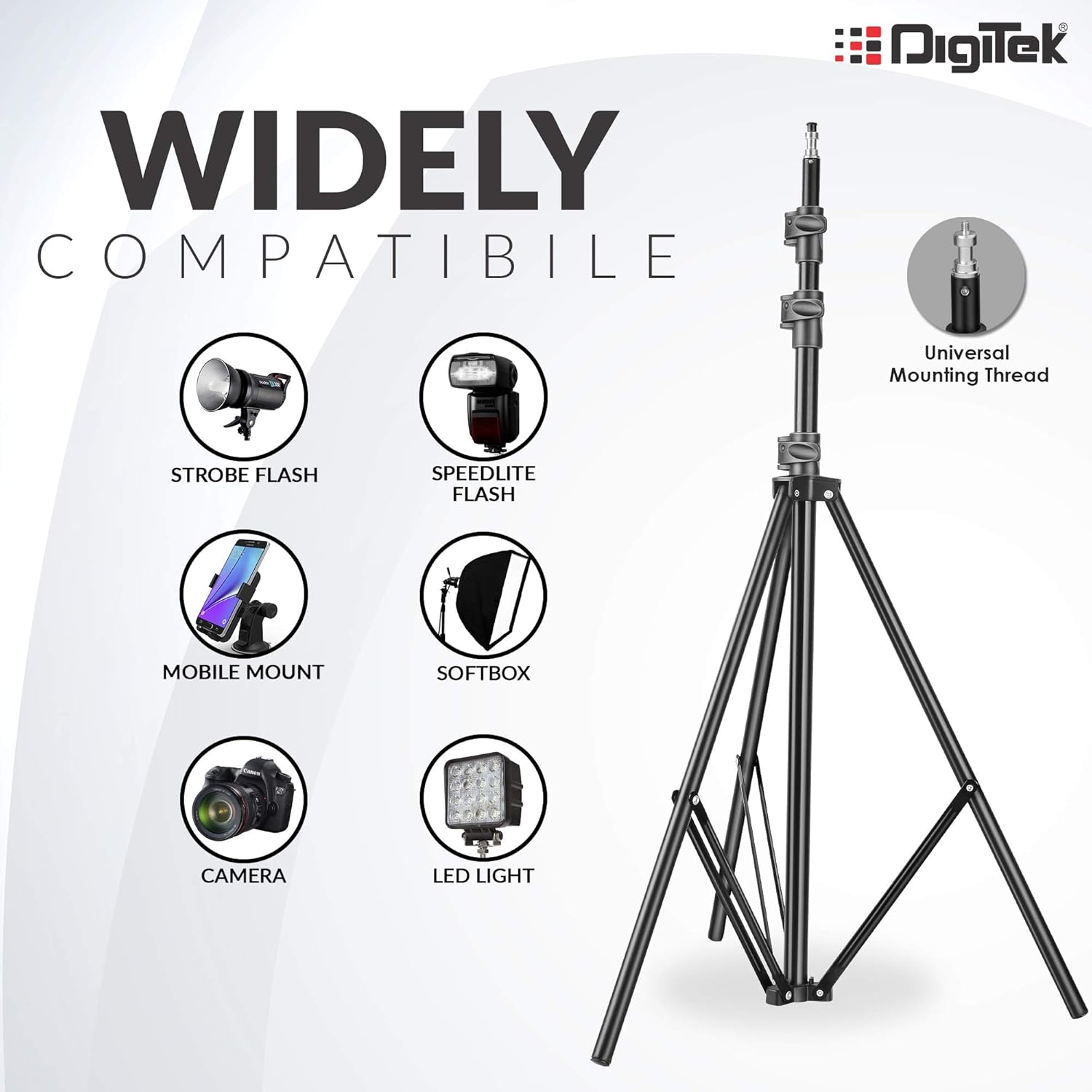 Digitek (DLS-009 FTK) Lightweight & Portable 250 cm Aluminum Alloy Light Stand for Photography & Video Shooting | Ring Light | Reflector | Flash Units | Light Lamps | Diffuser | Portrait | Softbox | Studio Lighting |