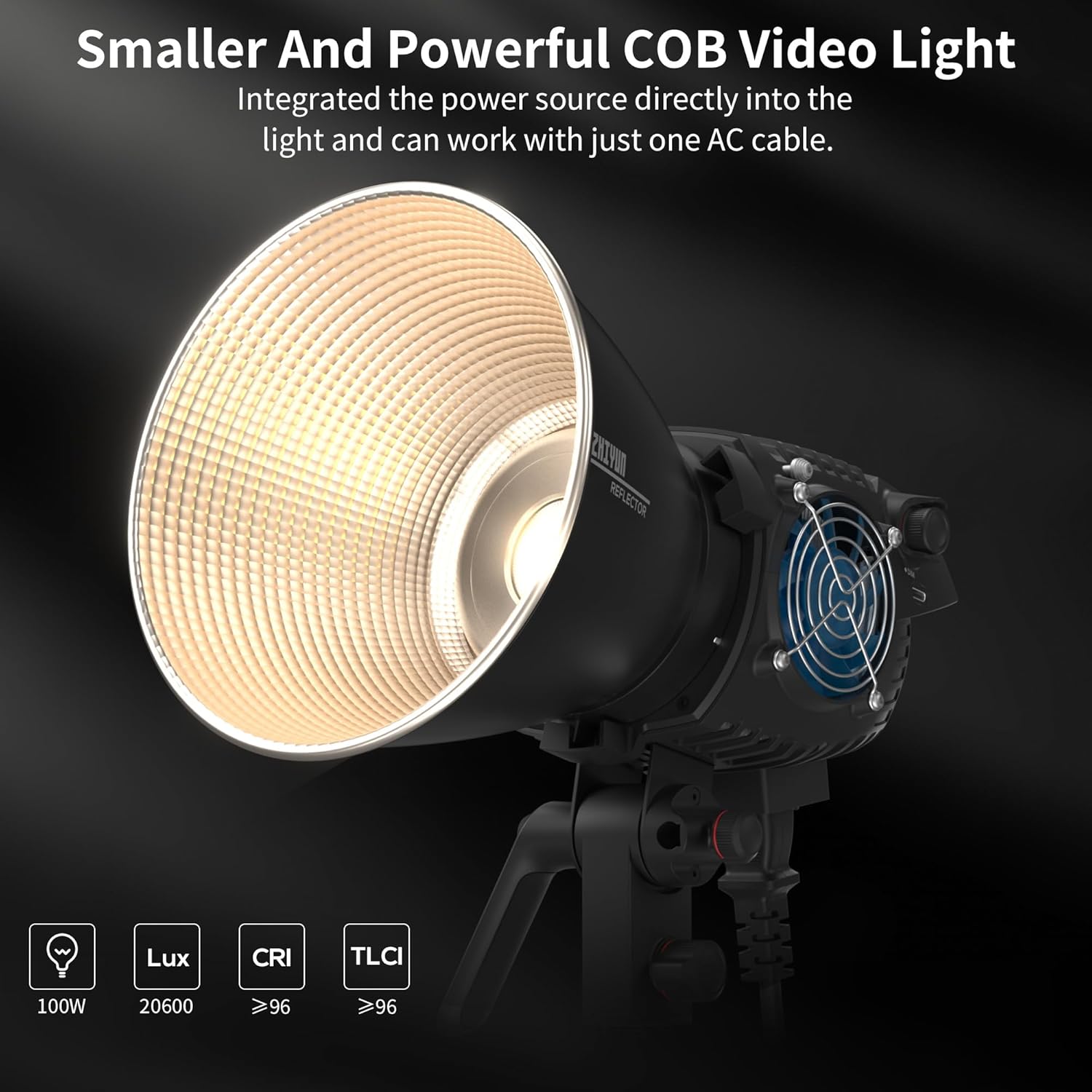 ZHIYUN Molus B100[Official] 100W Video Light, COB LED Video Light with Bowens Mount, Two-Tone Studio Light, 20600LUX/1M/2700K-6500K/ CRI ≥96/ TLCI ≥96/ APP Control, 13 Bright Effects