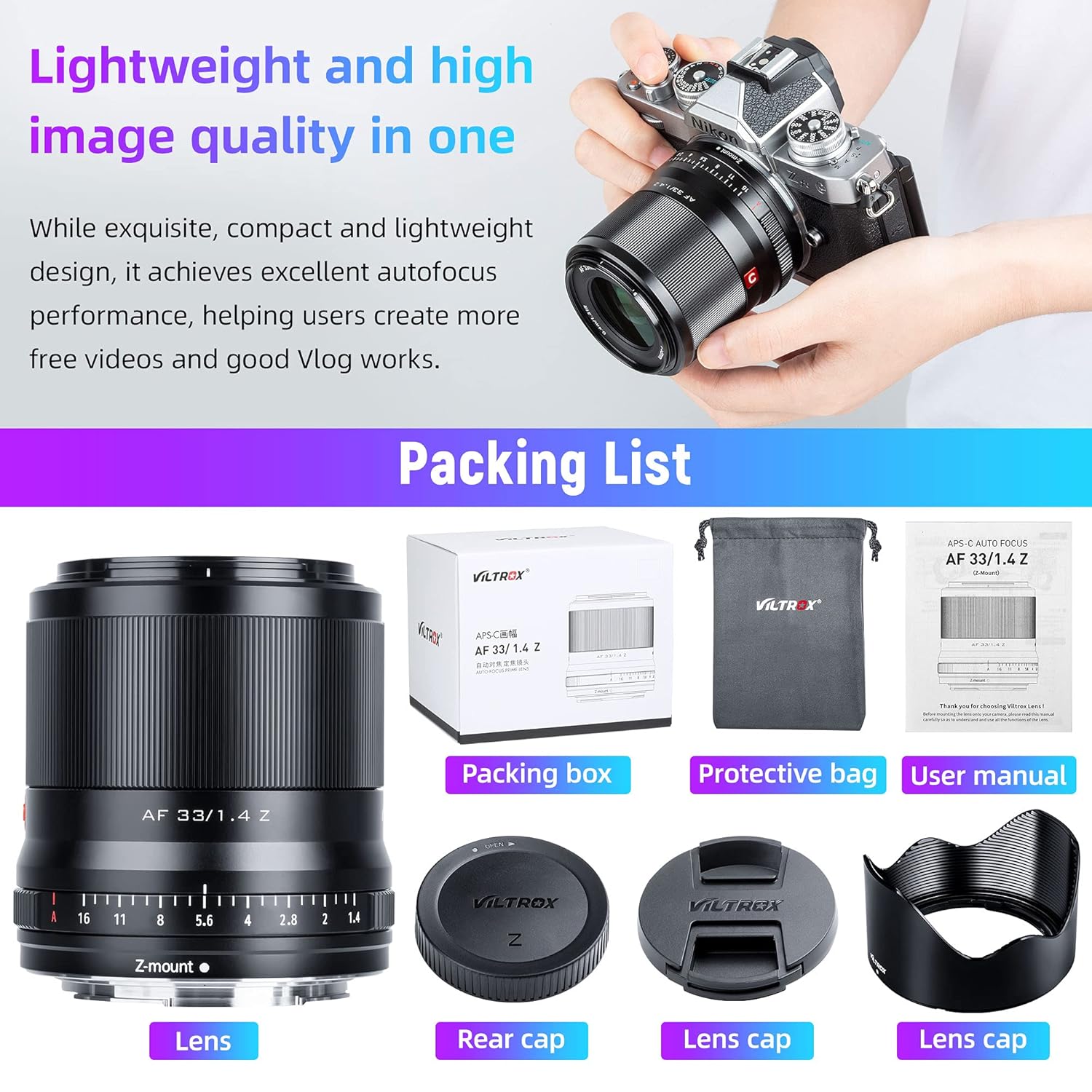 VILTROX AF 33mm f/1.4 F1.4 Z Lens for Nikon Z Mount, APS-C Z Mount Lens for Nikon Zfc Z5 Z6 Z7 II Z50