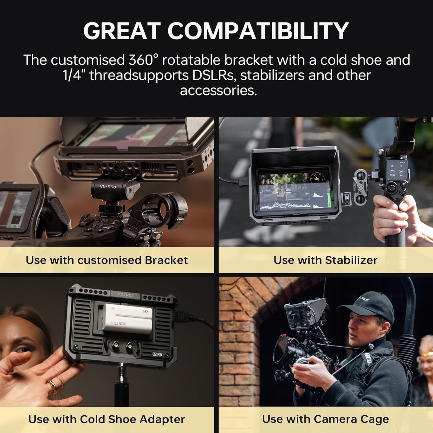 VILTROX DC-X3 6 Inch Touchscreen Camera Field Monitor, Professional Photographic Monitor 4K HDMI 1.4 / 3G-SDI, 2000 nits, Camera Monitor with Battery, Sunshade Hood, USB A 3D Lut