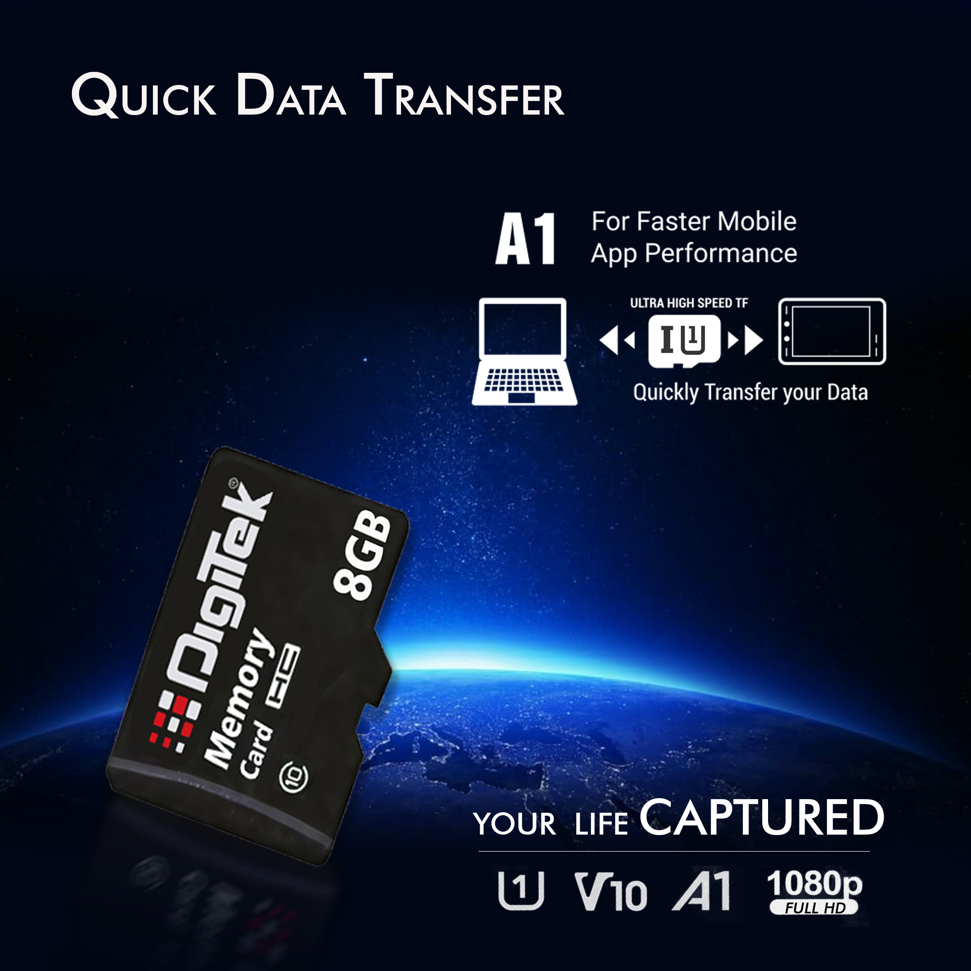 Digitek (DTF 8GB C10) High Speed Micro SDHC 8GB UHS-I Memory Card – A1, Class 10, 100MB/s Speed, Waterproof, Shockproof, X-Ray Safe, Ideal for Smartphones, Cameras, CCTV & More