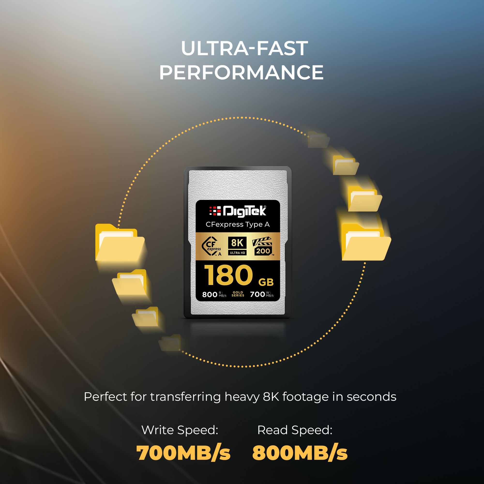 Digitek (DCFA 180GB Gold Series) CFexpress Type A Memory Card – 800MB/s Read, 700MB/s Write, 8K Ultra HD Support, Nytro Boost, Perfect Frame Capture, 5-Year Warranty, for High Speed 8K Videography