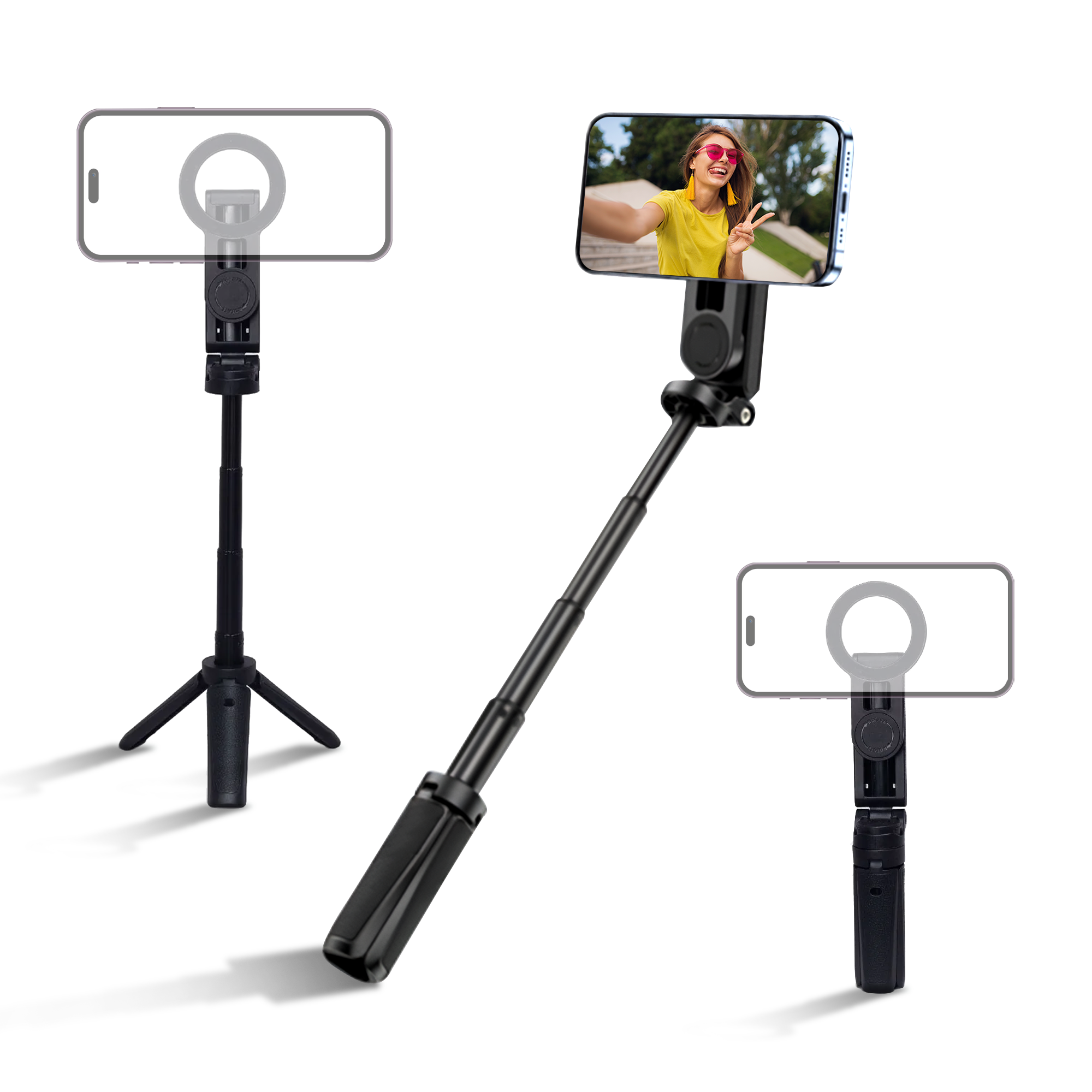 Digitek (DTR 350 SS) Magnetic Selfie Stick Tripod with 10m Bluetooth Remote, Pocket-Sized Design, 1Kg Max Load, 360° Rotation, Magnetic Phone Mount, Ideal for Travel and Vlogging