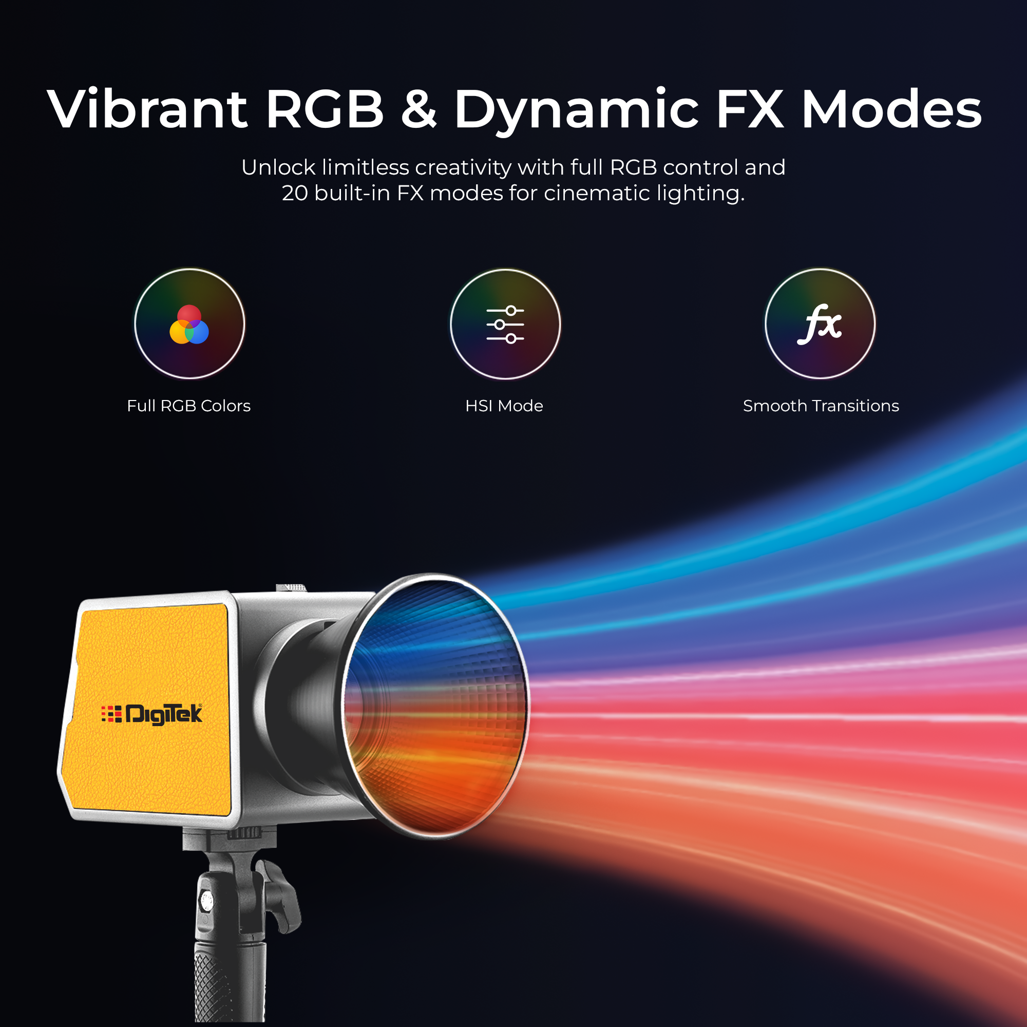 Digitek (DCL-60W RGB) 60W Palm RGB Continuous LED Light with Reflector & Mini Bowen Mount Unique Modern Meticulous Design to Cater to The Photographers Aesthetic idea for Professional Photography