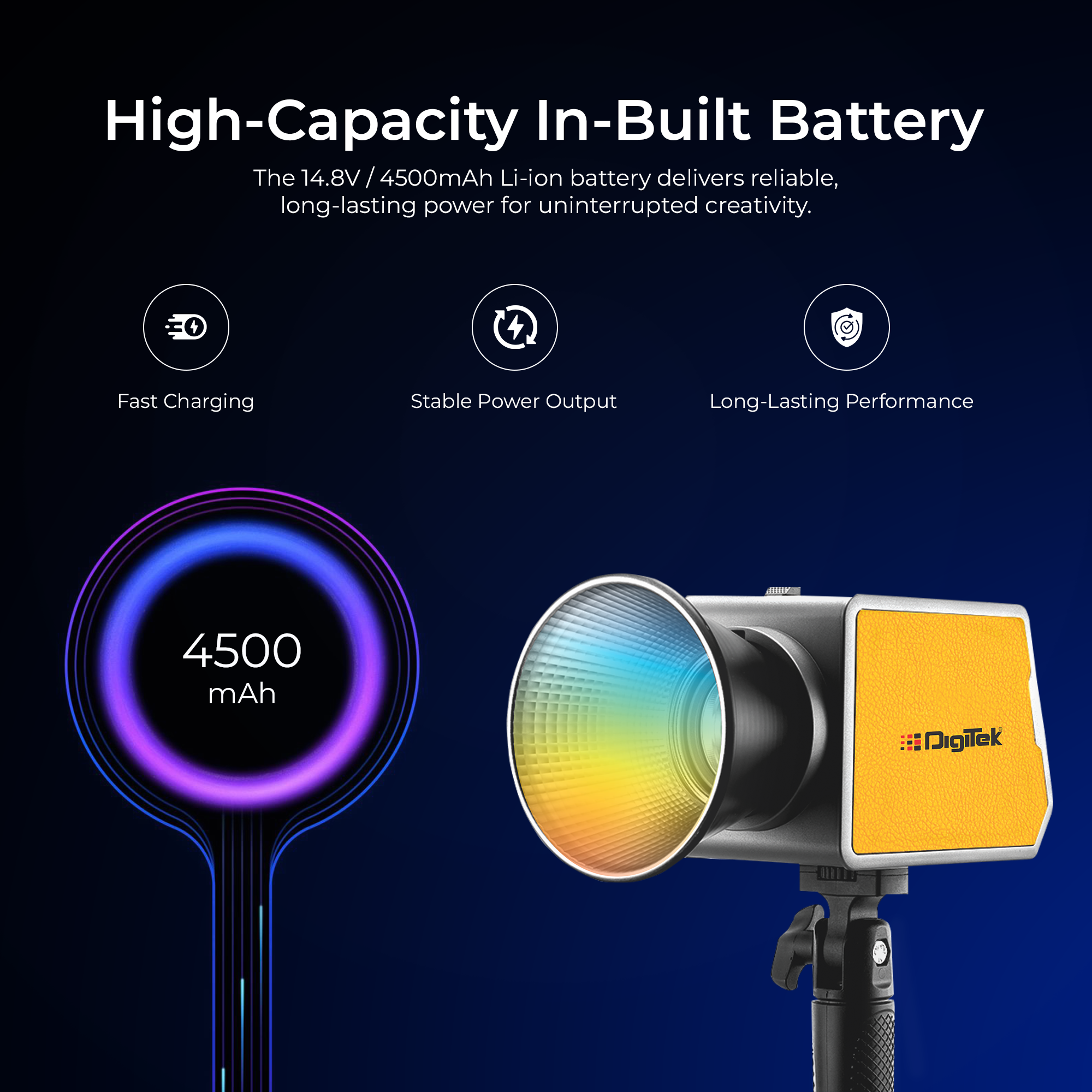 Digitek (DCL 100WBC RGB) 100W LED Video Light with Mini Bowens, Reflector, CRI 97+, 2700-6500K, 13000LM, App Control, 4500mAh Battery, 1/4 Mount, 20 FX Modes, for Indoor and Outdoor Shoots